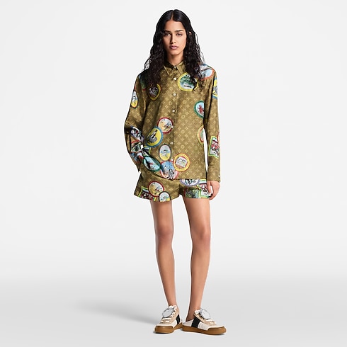 Ready-to-Wear Tops Monogram Cat Stamp Silk Shirt | Louis Vuitton ® (Product zoom)