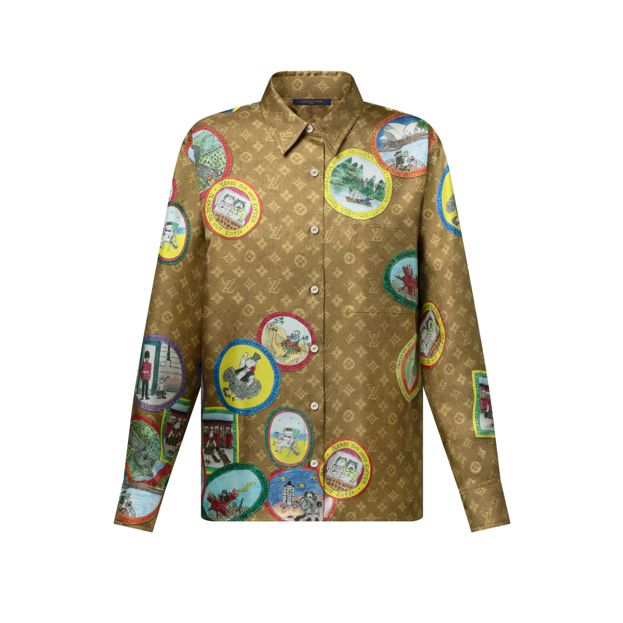 Monogram Cat Stamp Silk Shirt