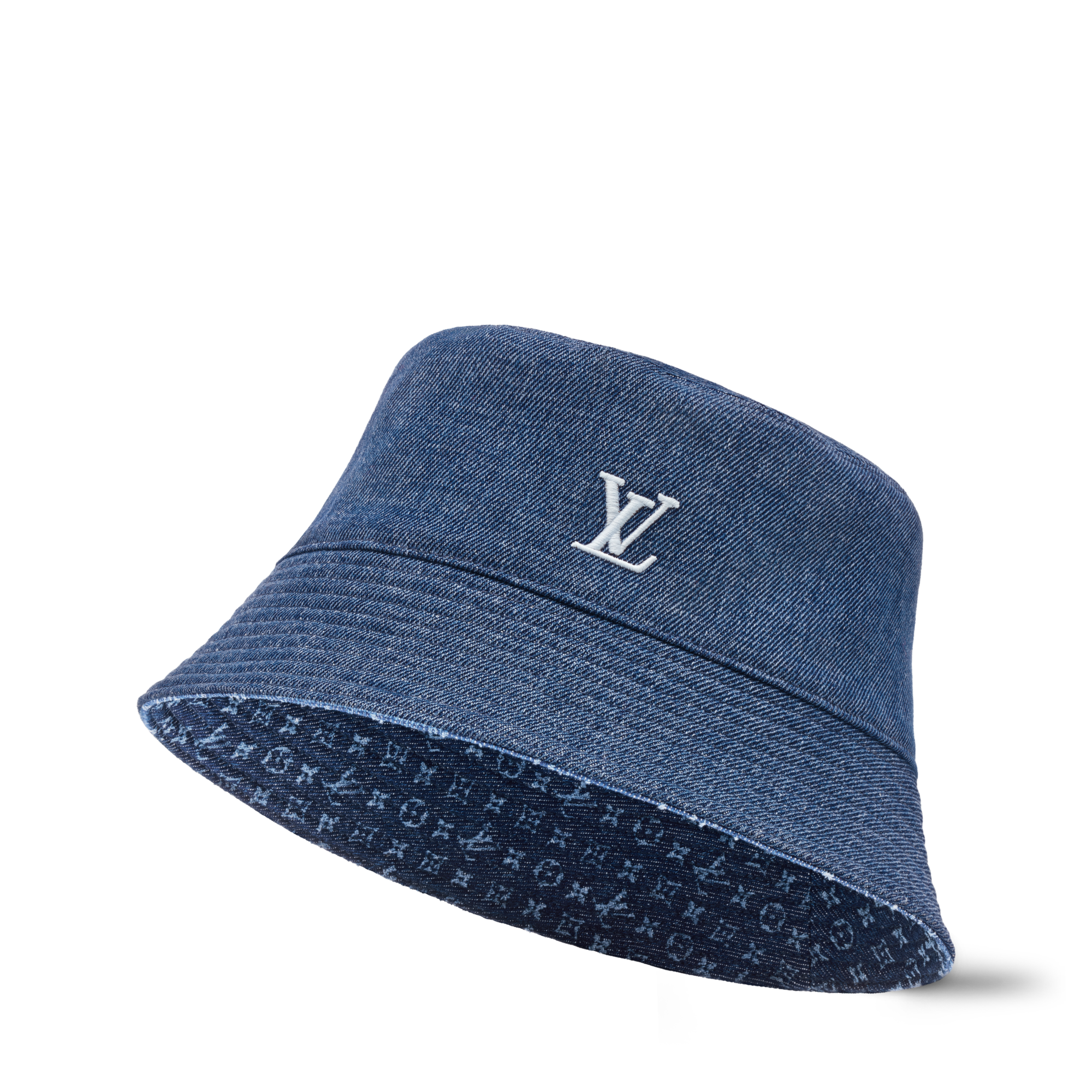Louis Vuitton 90s Y2K Denim Bucket Hat Monogram Blue NWT Louis Vuitton 2022 Blue Monogram Denim Wide Brim Bucket  main image 4