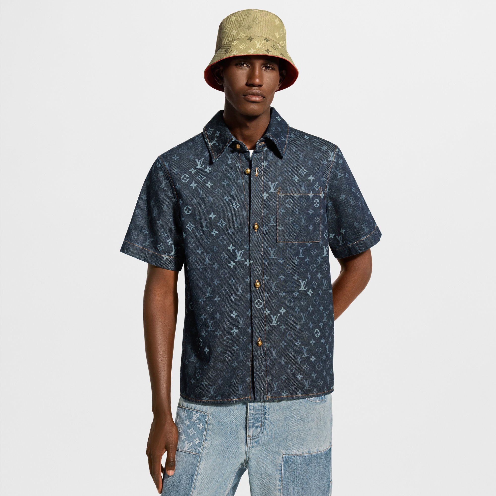 Monogram Denim Short-Sleeved Shirt - Men - Ready-to-Wear | LOUIS 
