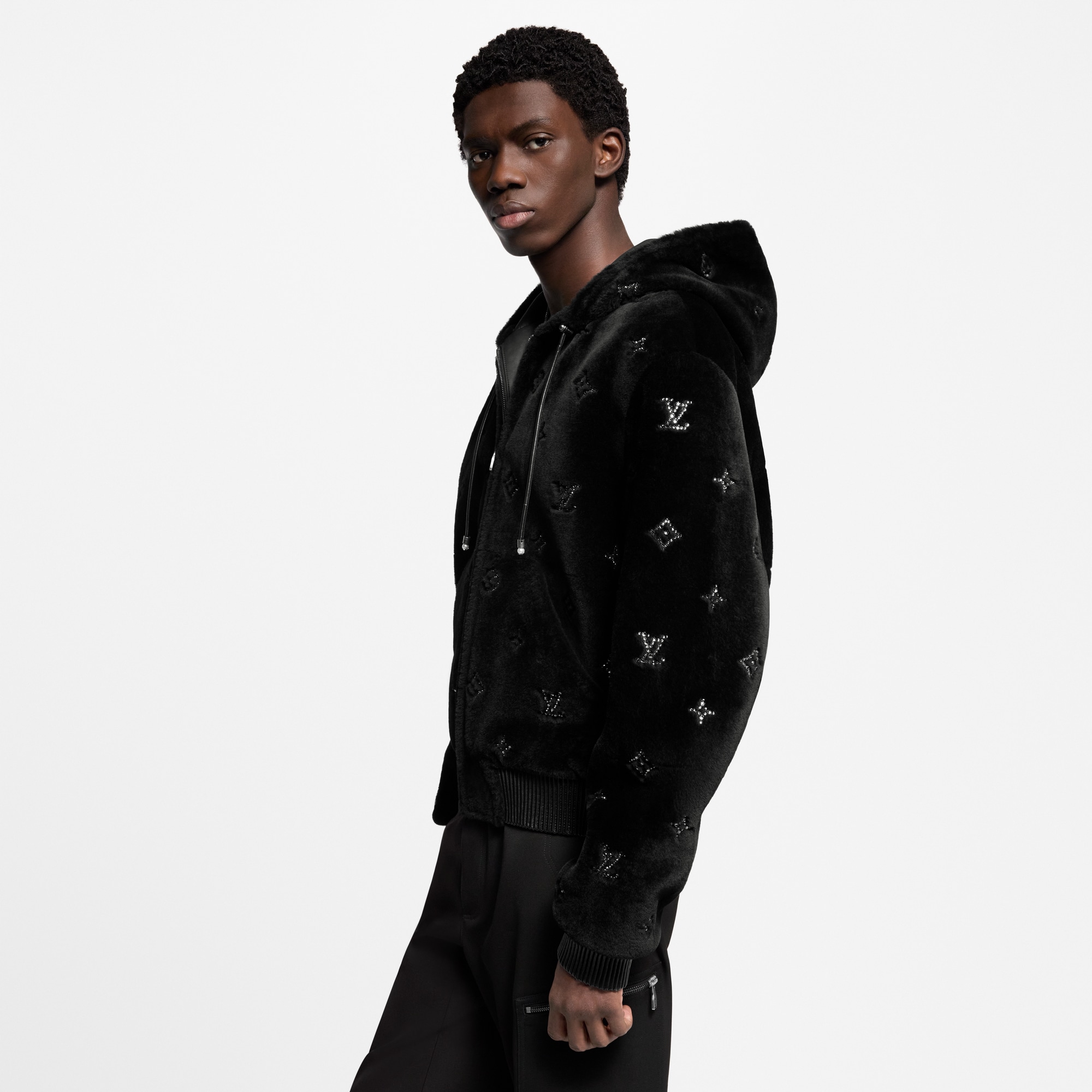  Ready-to-Wear All Ready-to-Wear Monogram Embellished Shearling Hoodie | Louis Vuitton ® (Product zoom)