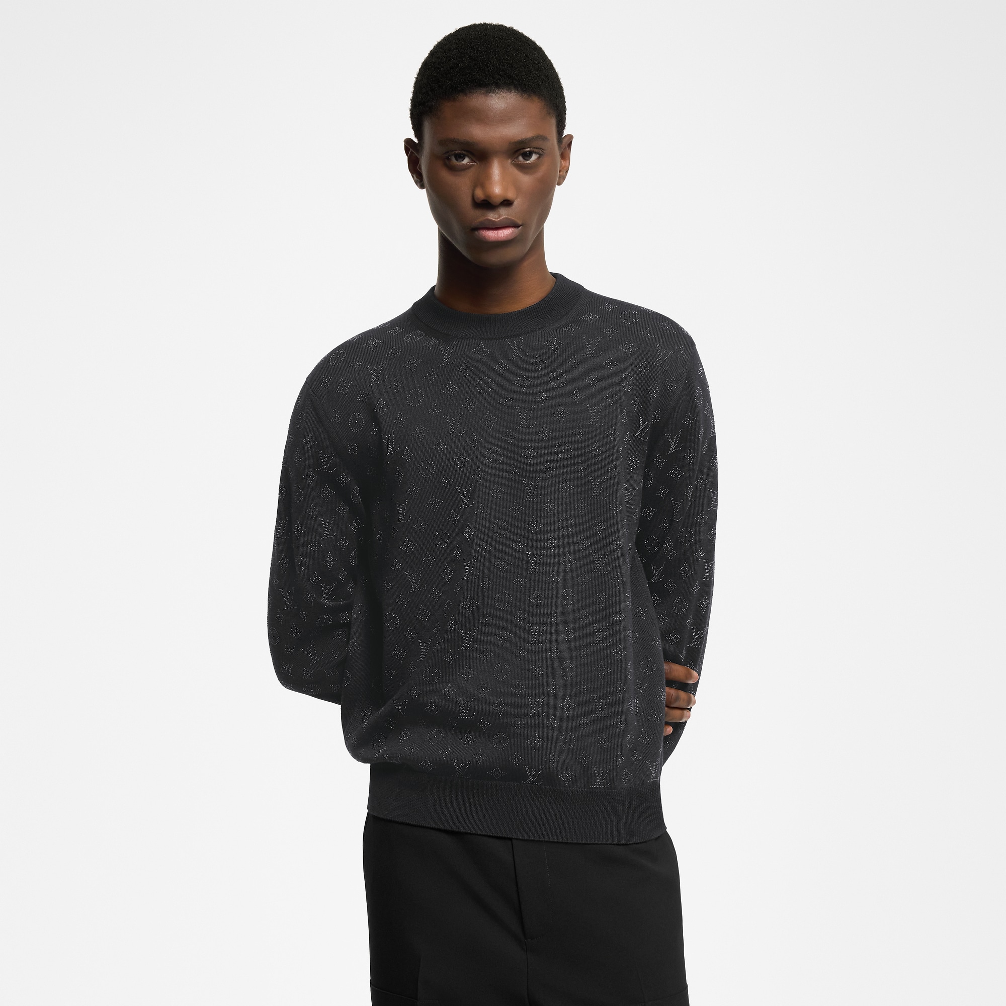 Monogram Embellished Wool Evening Crewneck