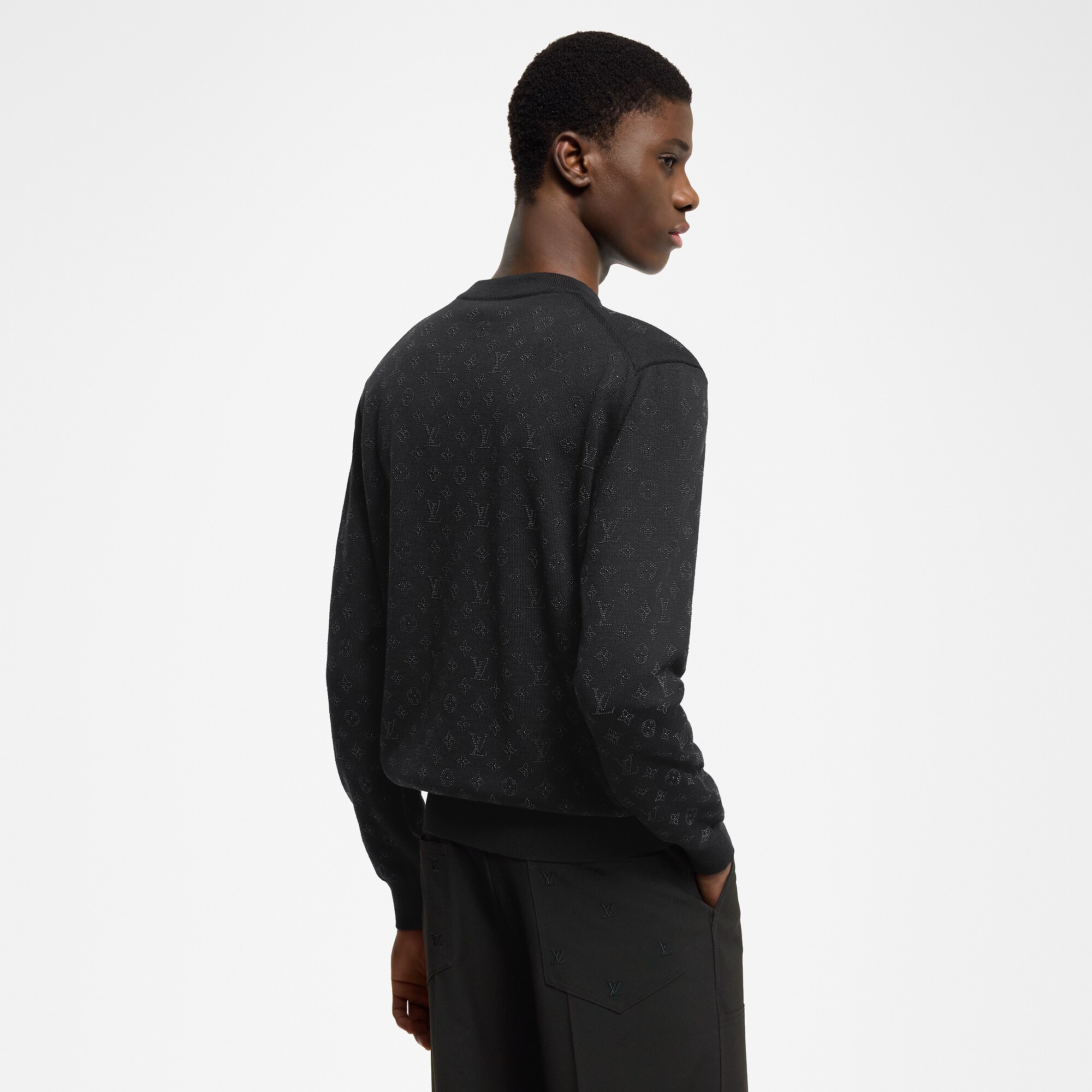 Monogram Embellished Wool Evening Crewneck