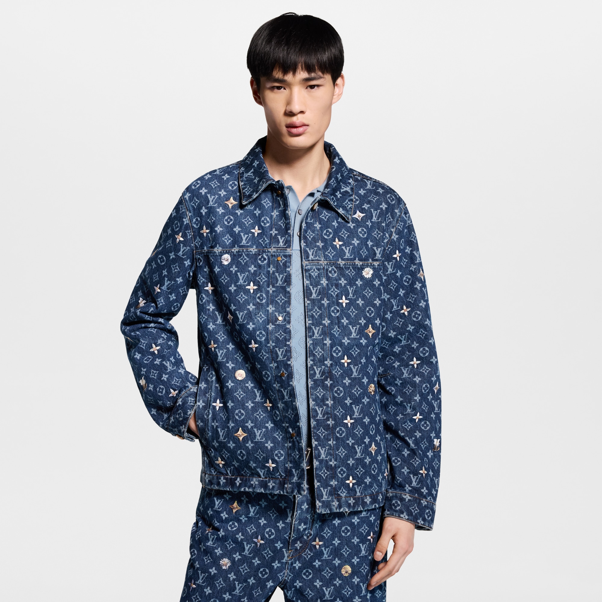 Monogram Embroidered Denim Overshirt - Men - Ready-to-Wear | LOUIS 