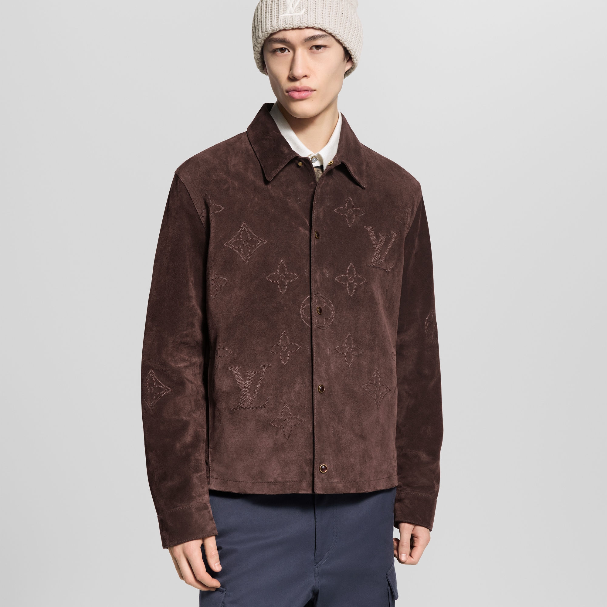  Ready-to-Wear Coats and Outerwear Monogram Embroidered Suede Overshirt | Louis Vuitton ® (Product zoom)