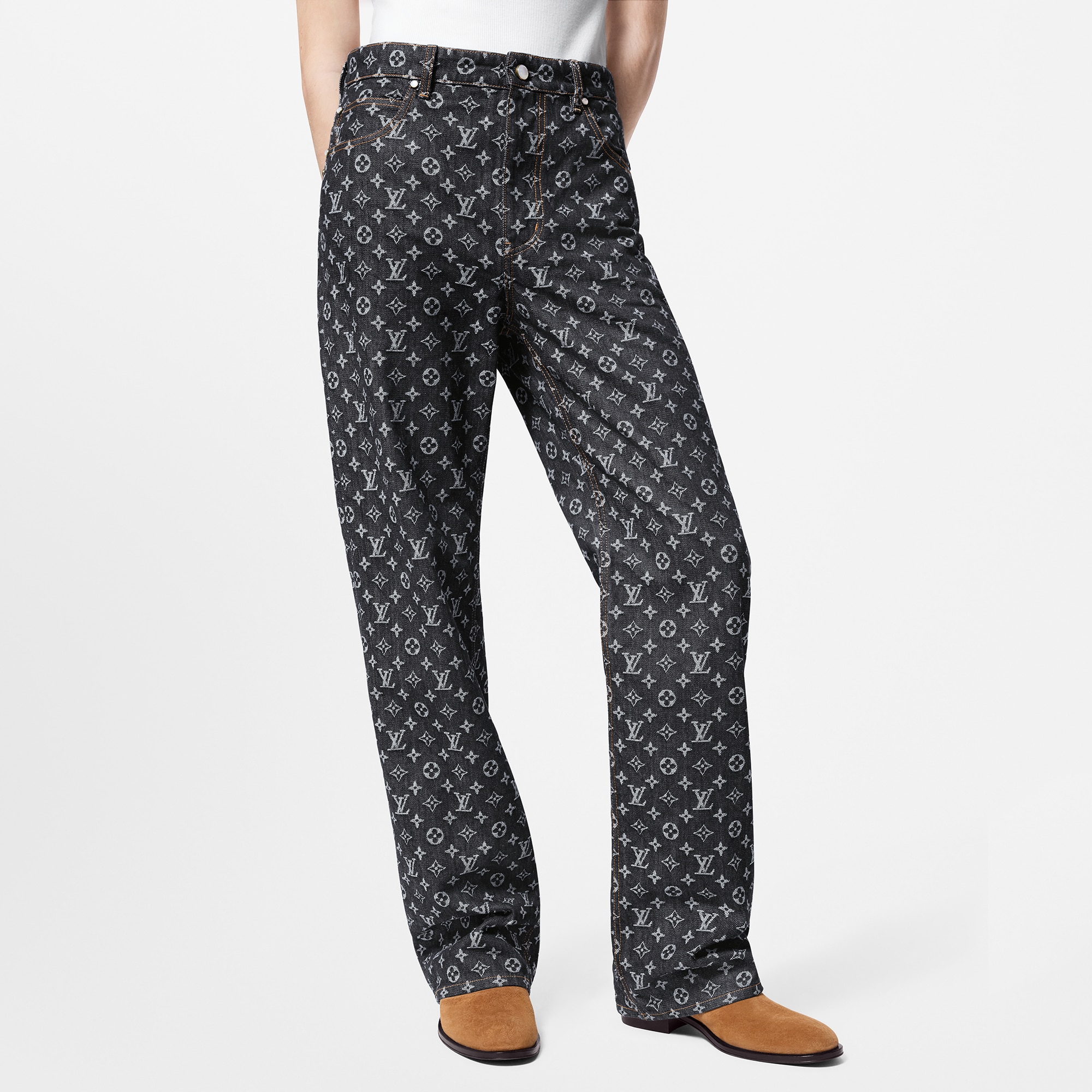  Ready-to-Wear Denim Monogram Jacquard Denim Skate Pants | Louis Vuitton ® (Product zoom)