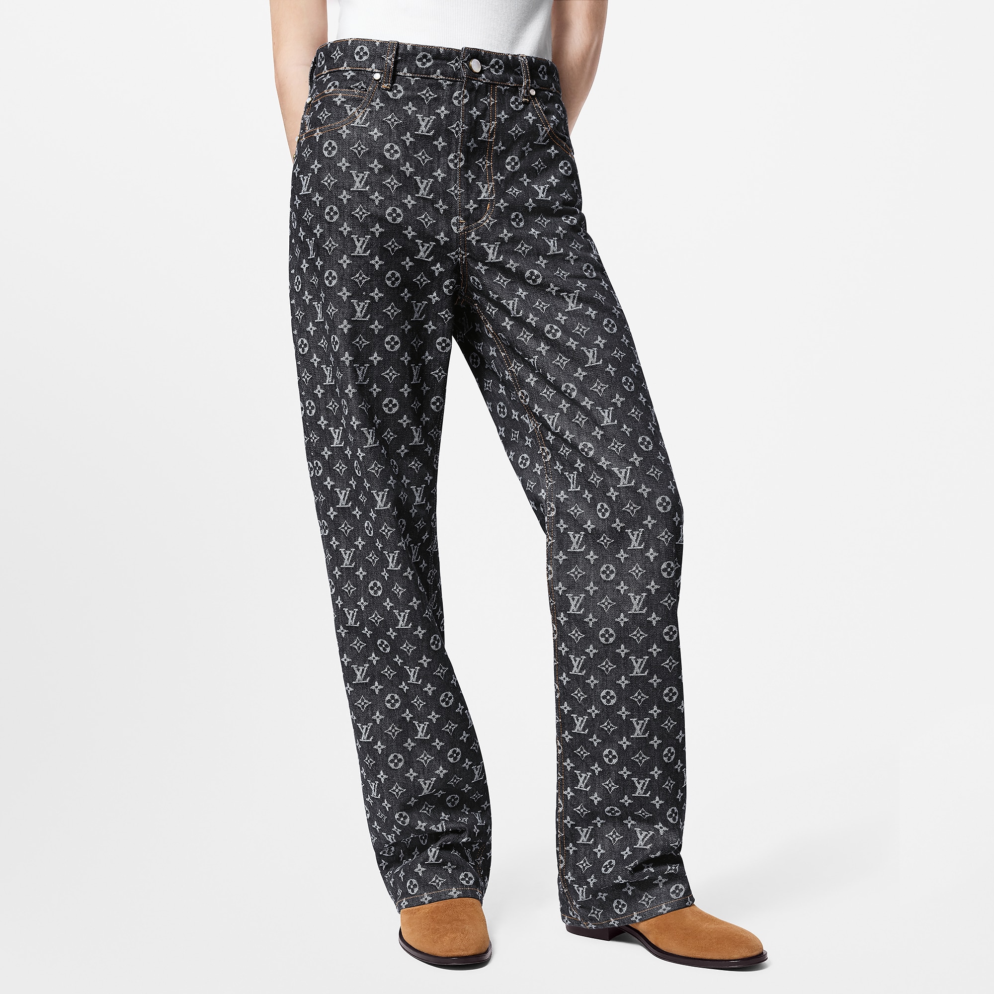 Monogram Jacquard Denim Skate Pants