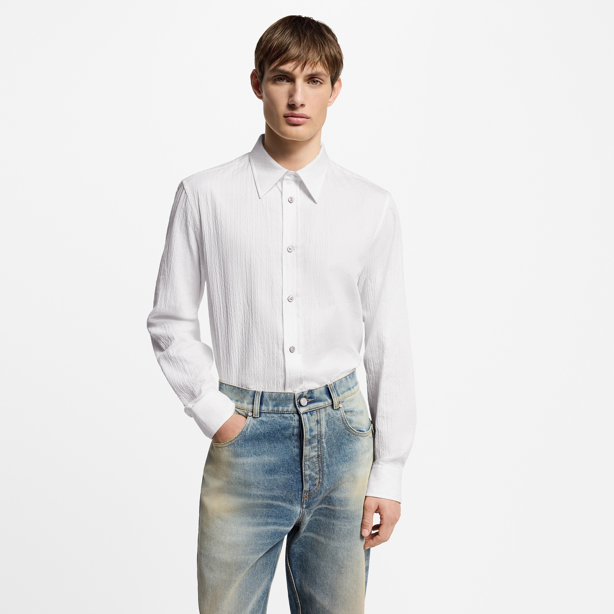 Monogram Jacquard Long-Sleeved Cotton Shirt