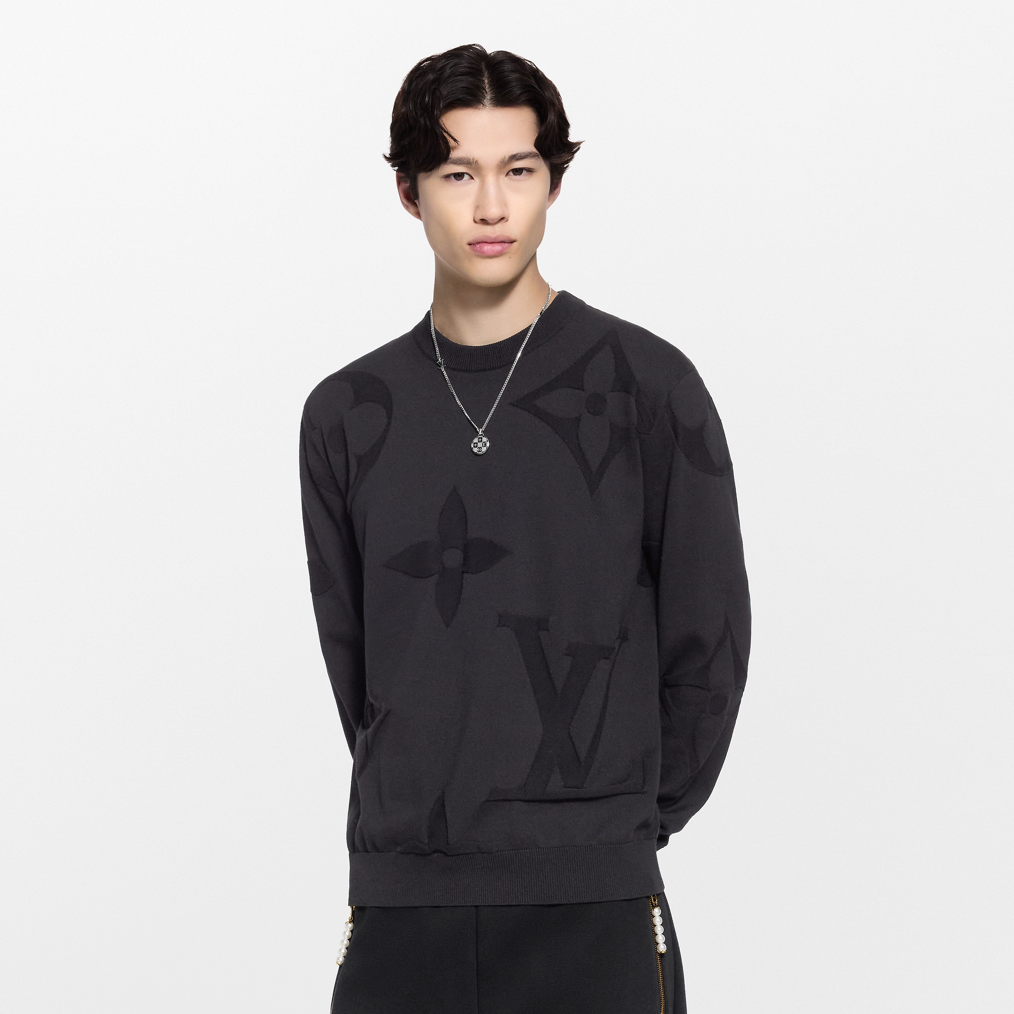 Monogram Long-Sleeved Cotton Crewneck