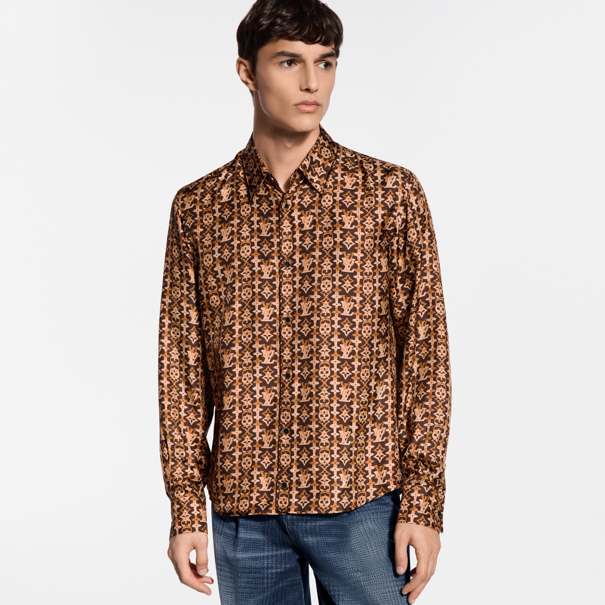 Monogram Printed Long-Sleeved Silk Shirt - gifts - Valentine