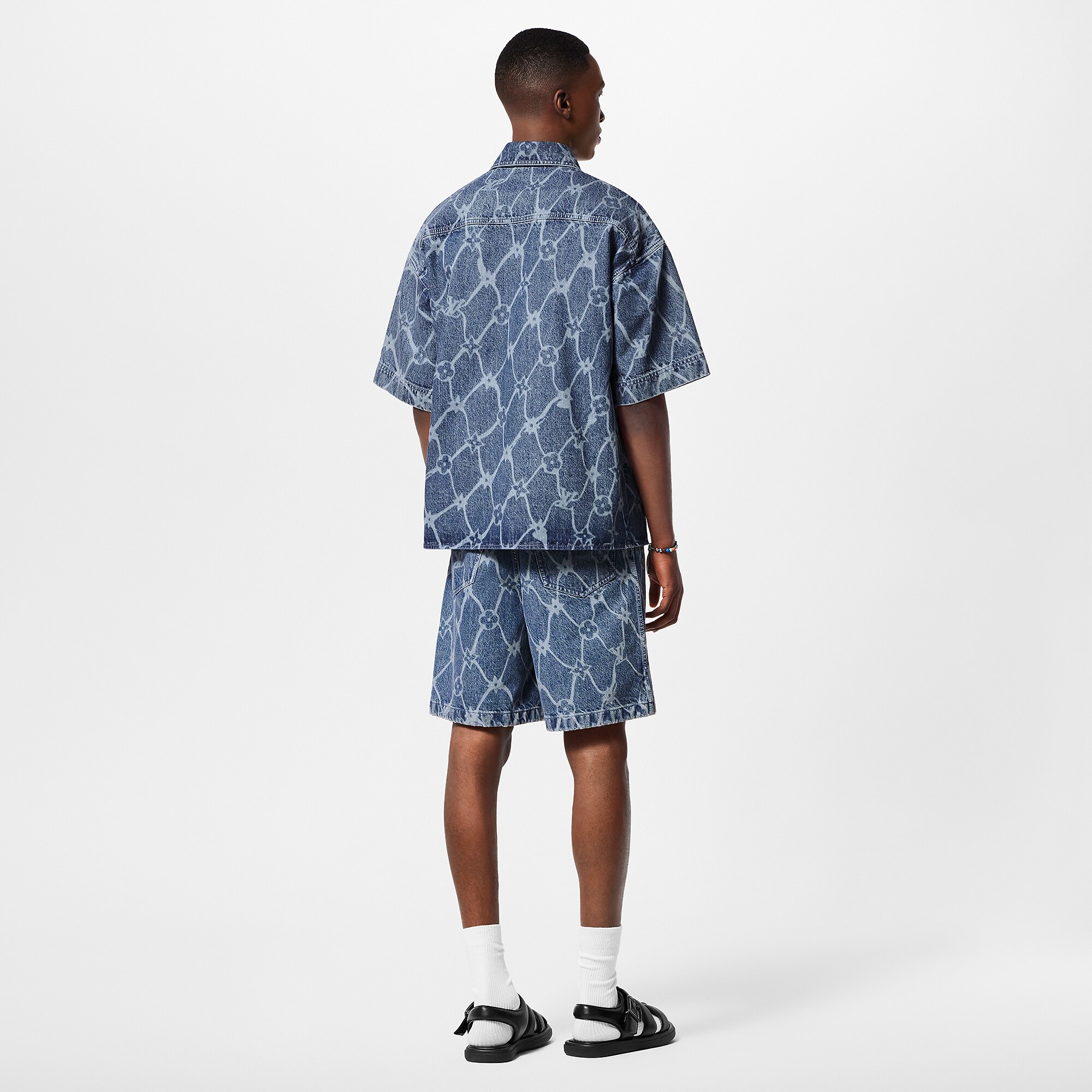 Monogram Printed Short-Sleeved Denim Shirt