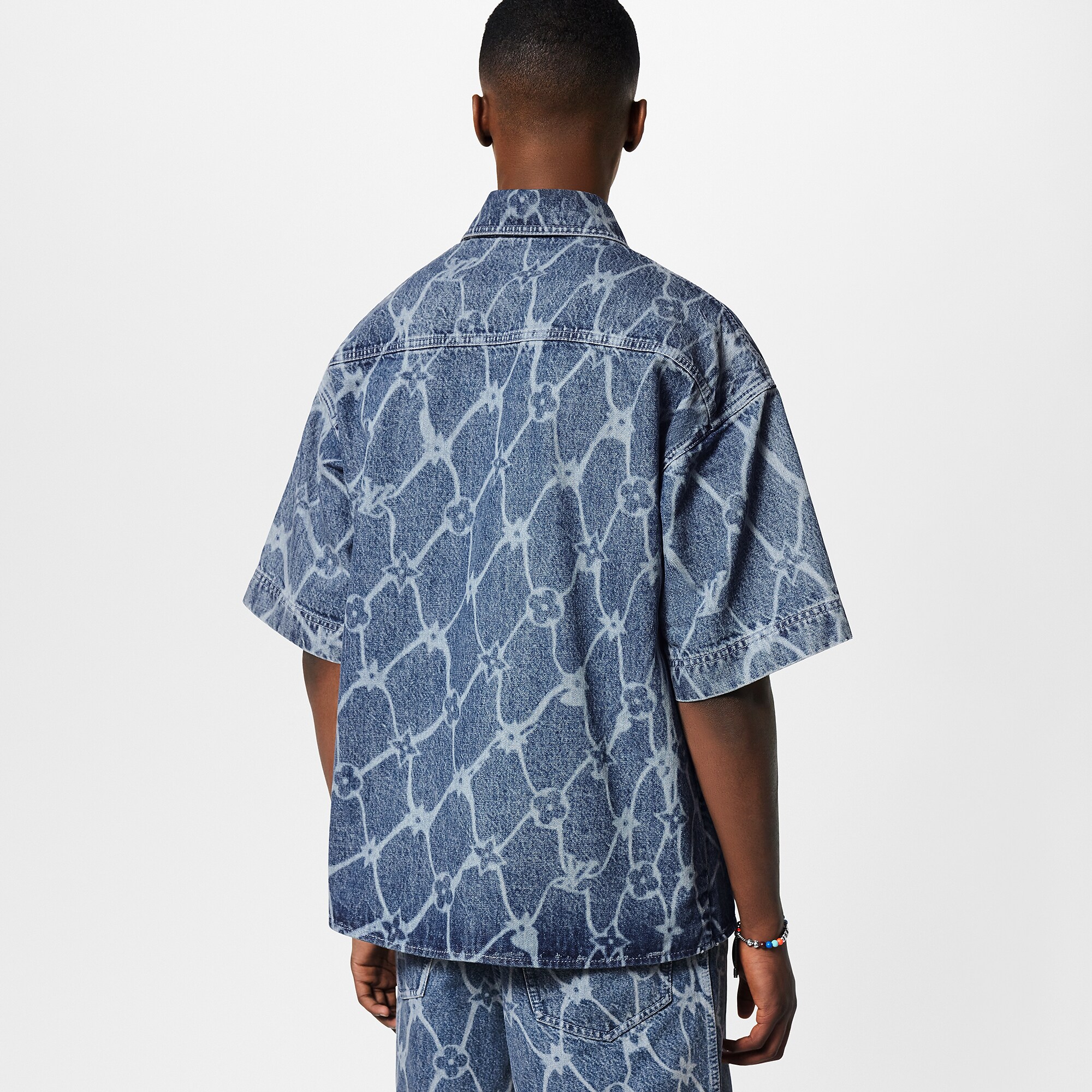 Monogram Printed Short-Sleeved Denim Shirt