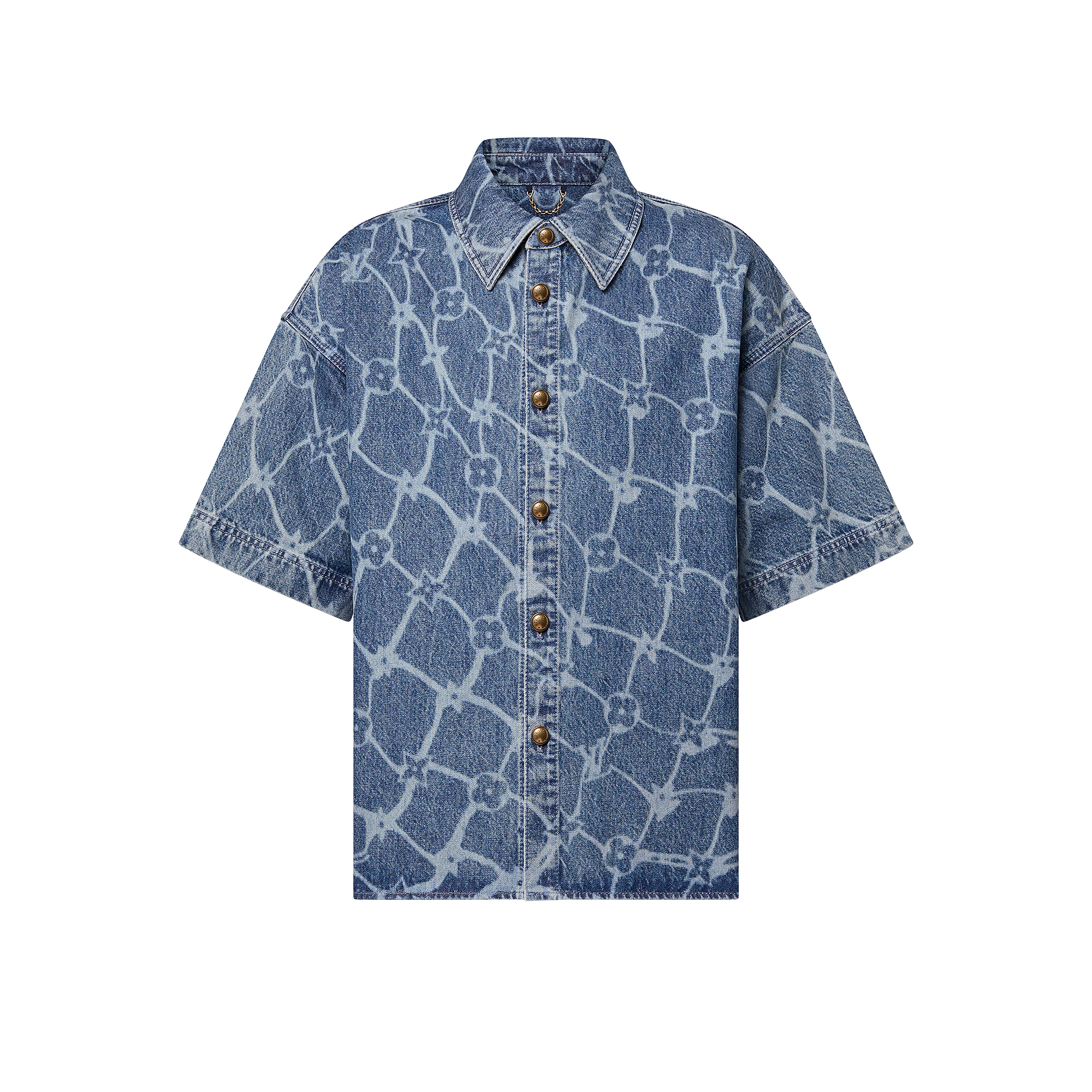 Monogram Printed Short-Sleeved Denim Shirt