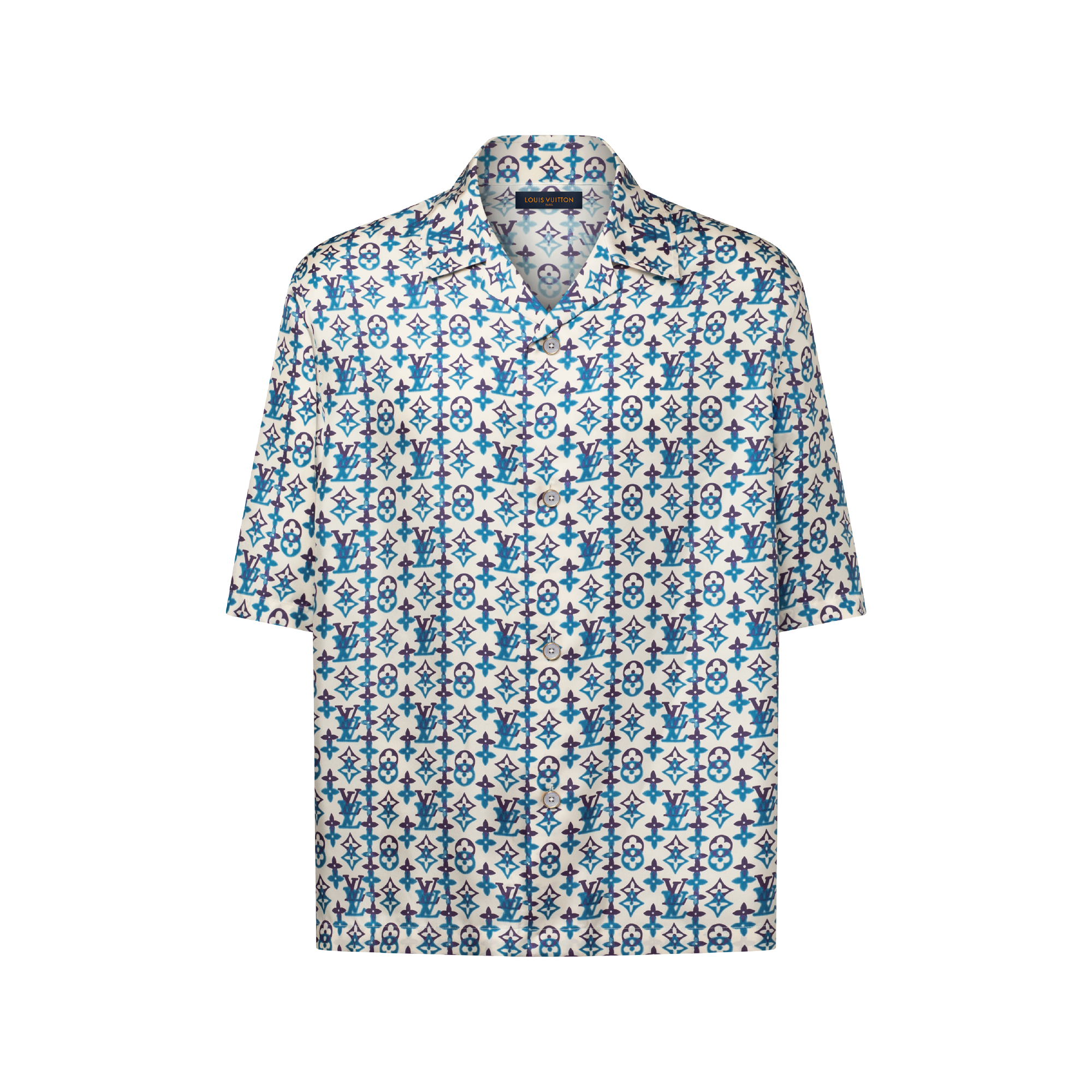 louis vuitton monogram dress shirt LOUIS VUITTON Monogram Printed Silk Short-sleeved Shirt Purple. Size S0