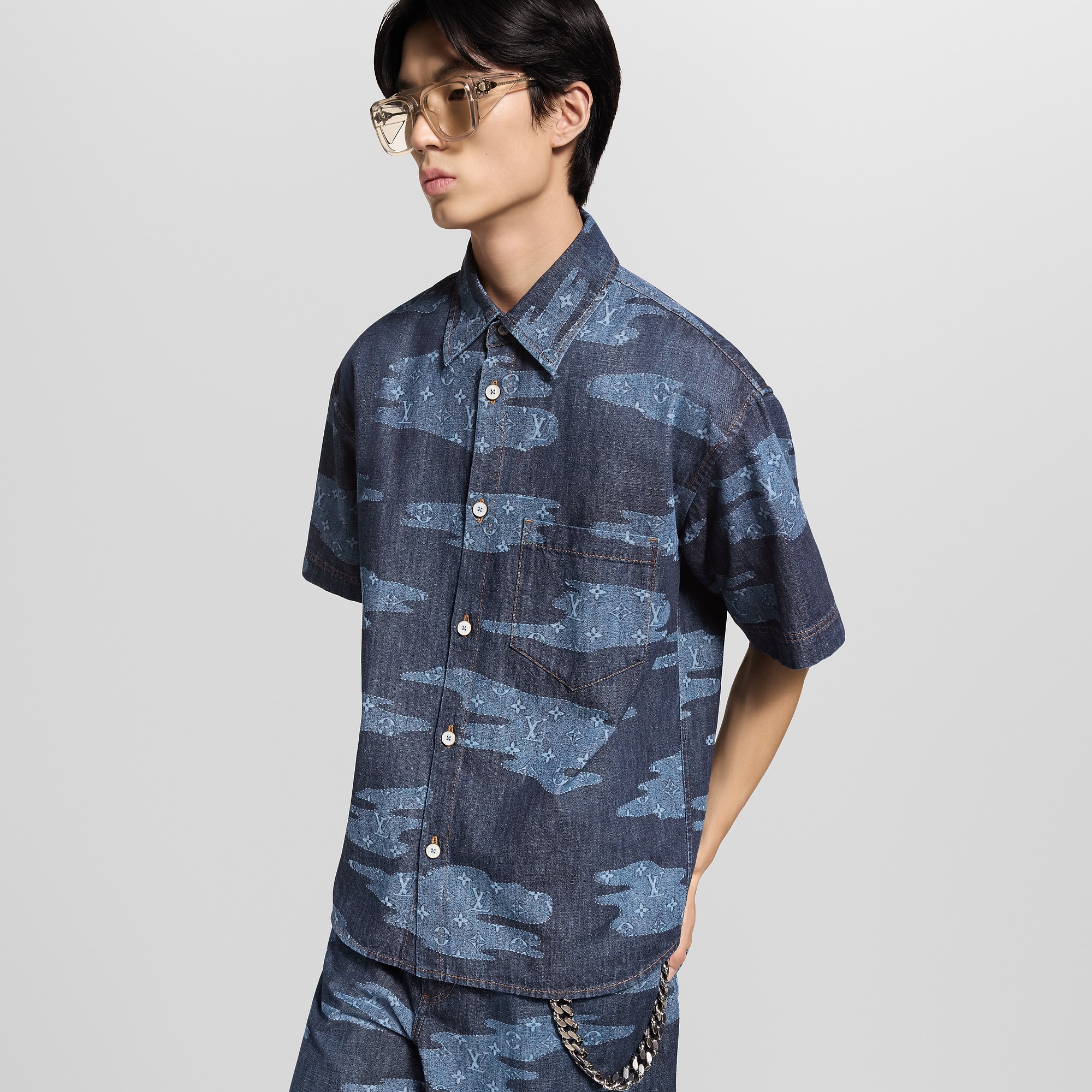 Monogram Short-Sleeved Chambray Shirt