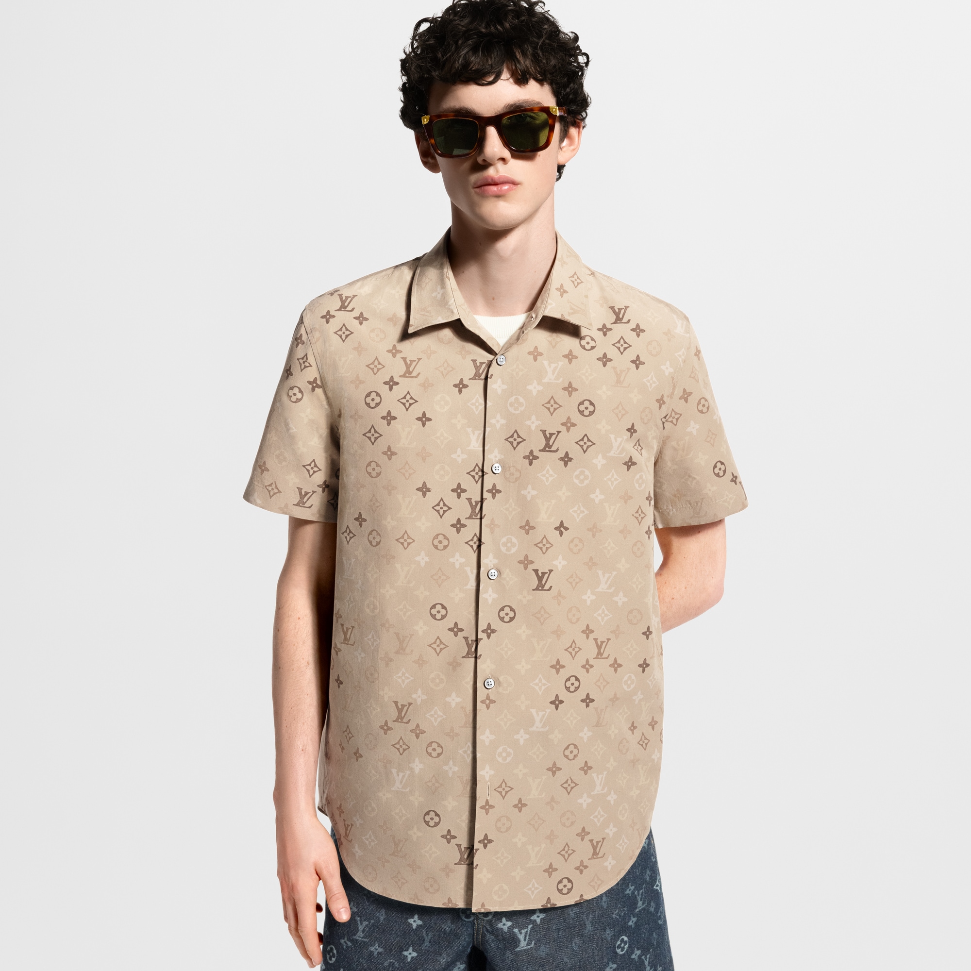 LOUIS VUITTON◇モノグラム/ポケットT/Tシャツ/S/コットン/ベージュ 