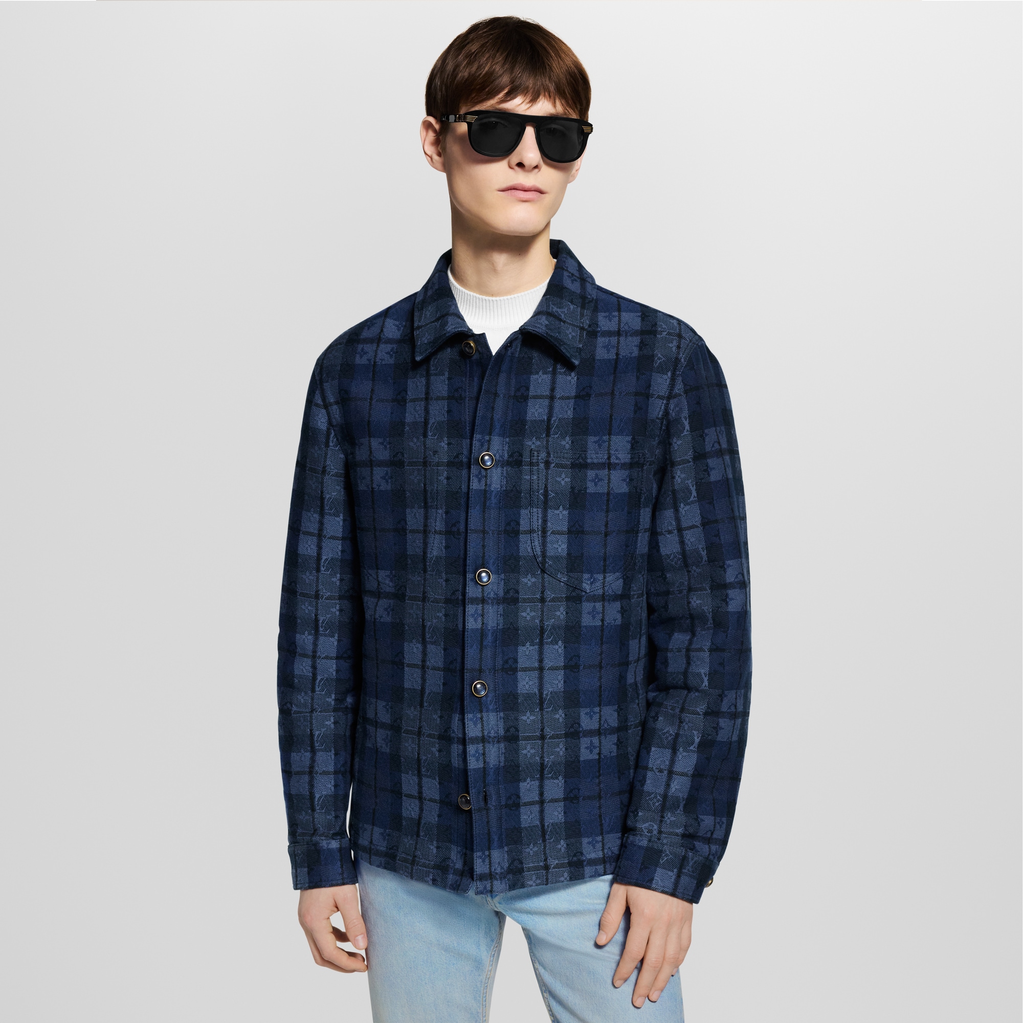  Ready-to-Wear All Ready-to-Wear Monogram Tartan Denim Overshirt | Louis Vuitton ® (Product zoom)