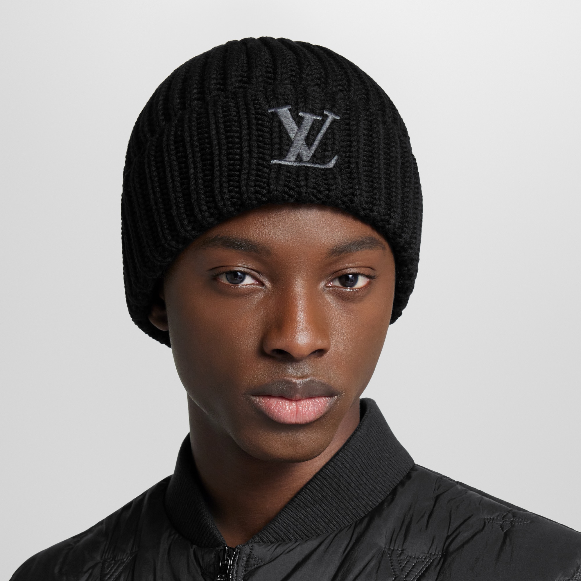 thumbnail image 2 of Louis Vuitton Black Check Wool Beanie – Unisex, Made In France 2 of 4