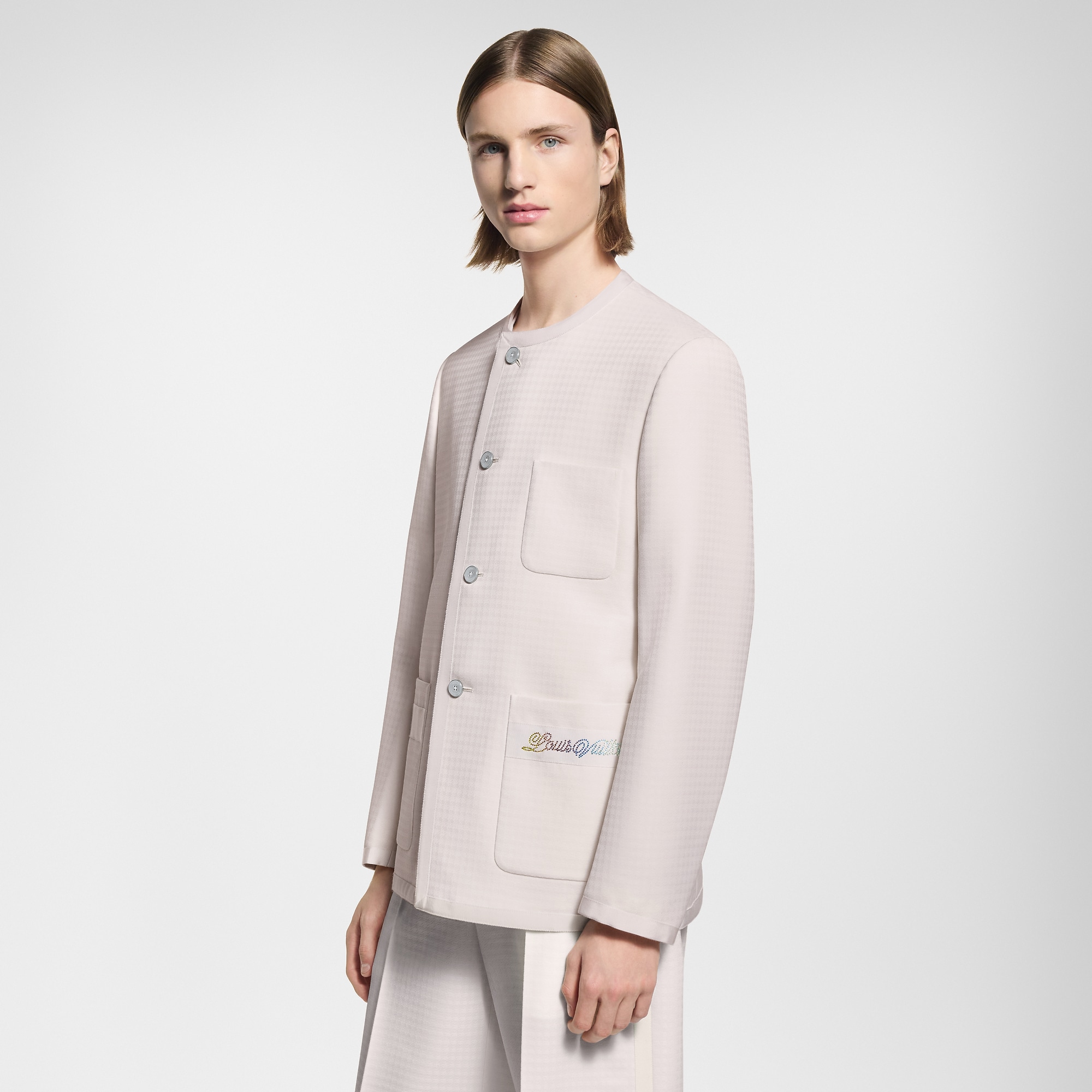 Preppy Collarless Wool Jacket
