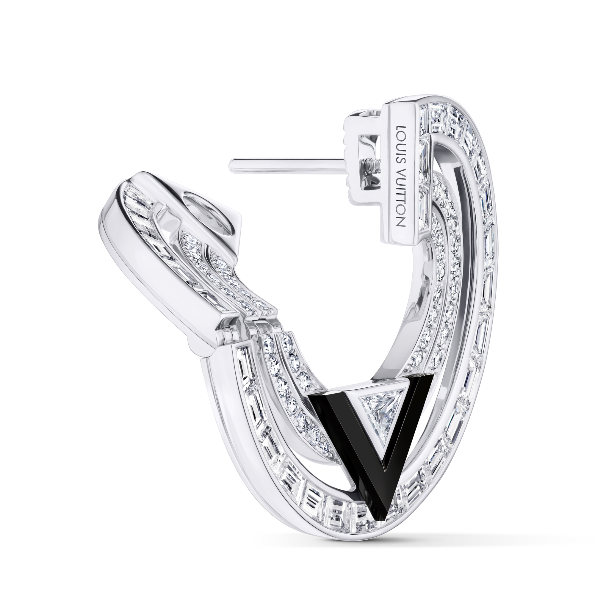  Jewelry Earrings Pure V Hoops, White Gold, Onyx and Diamonds | Louis Vuitton ® (Product zoom)
