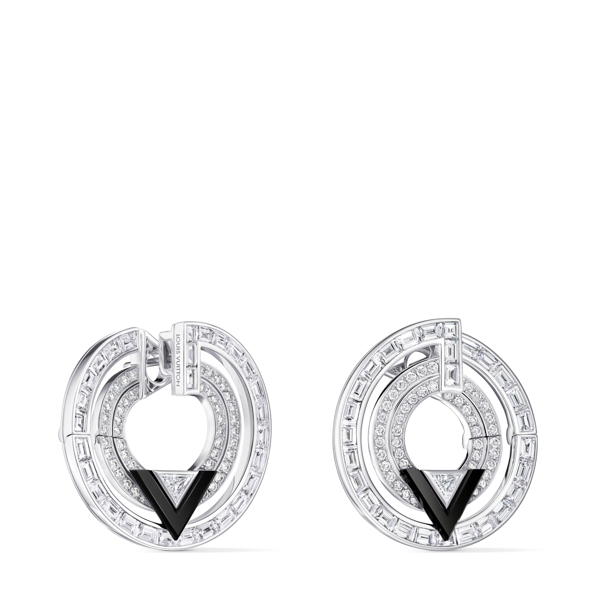  Jewelry Earrings Pure V Hoops, White Gold, Onyx and Diamonds | Louis Vuitton ® (Product zoom)