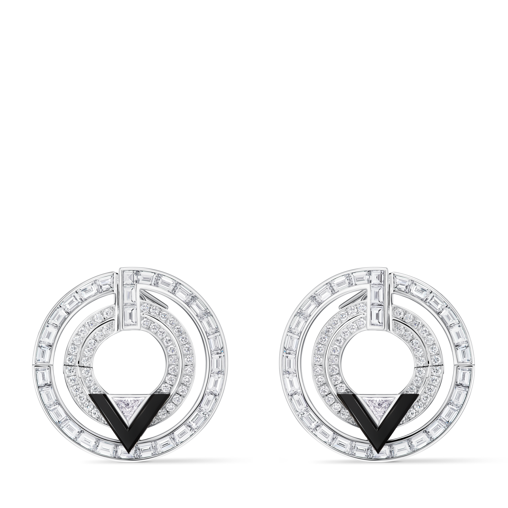  Jewelry Earrings Pure V Hoops, White Gold, Onyx and Diamonds | Louis Vuitton ® (Product zoom)