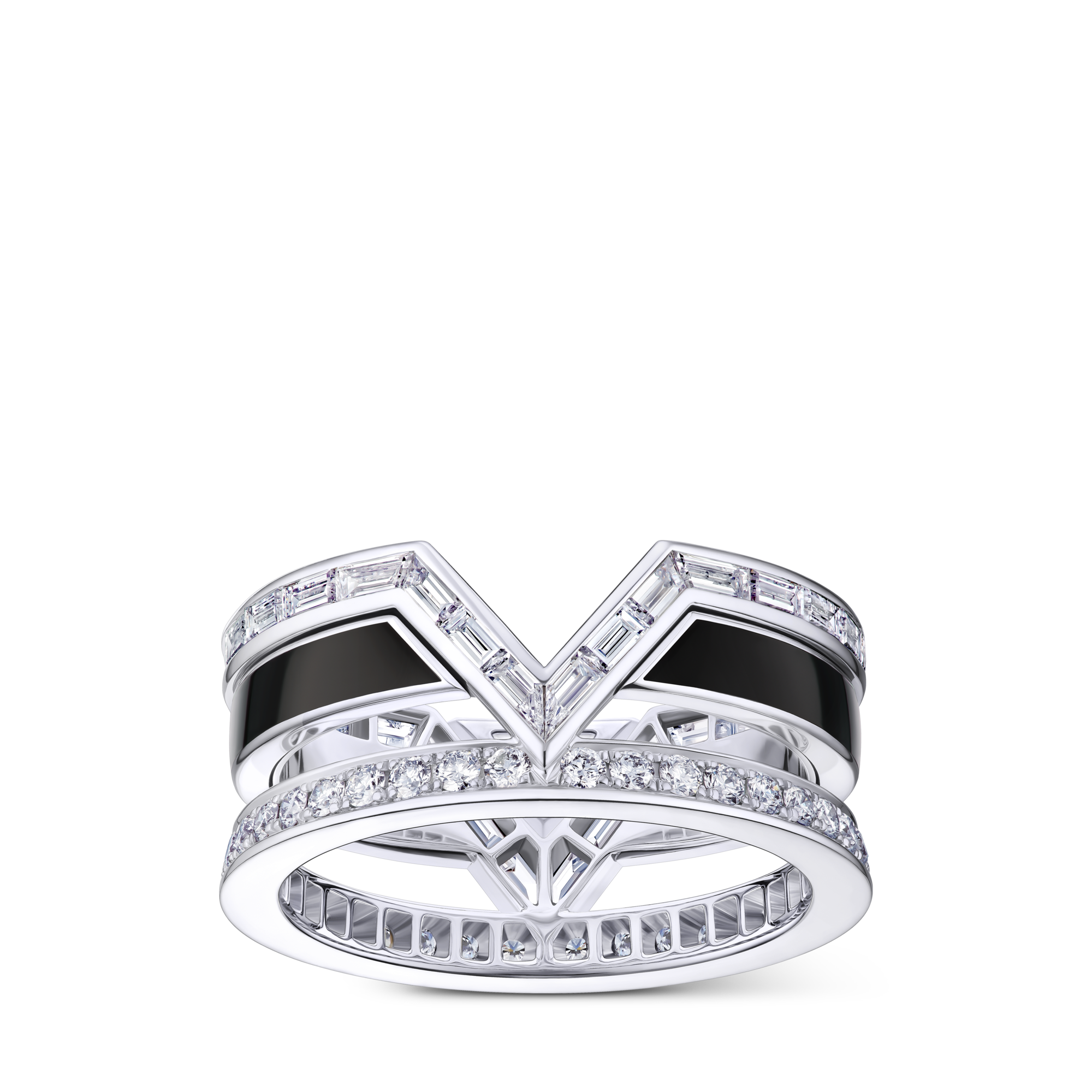  Categories Rings Pure V Ring, White Gold, Black Lacquer and Diamonds | Louis Vuitton ® (Product zoom)