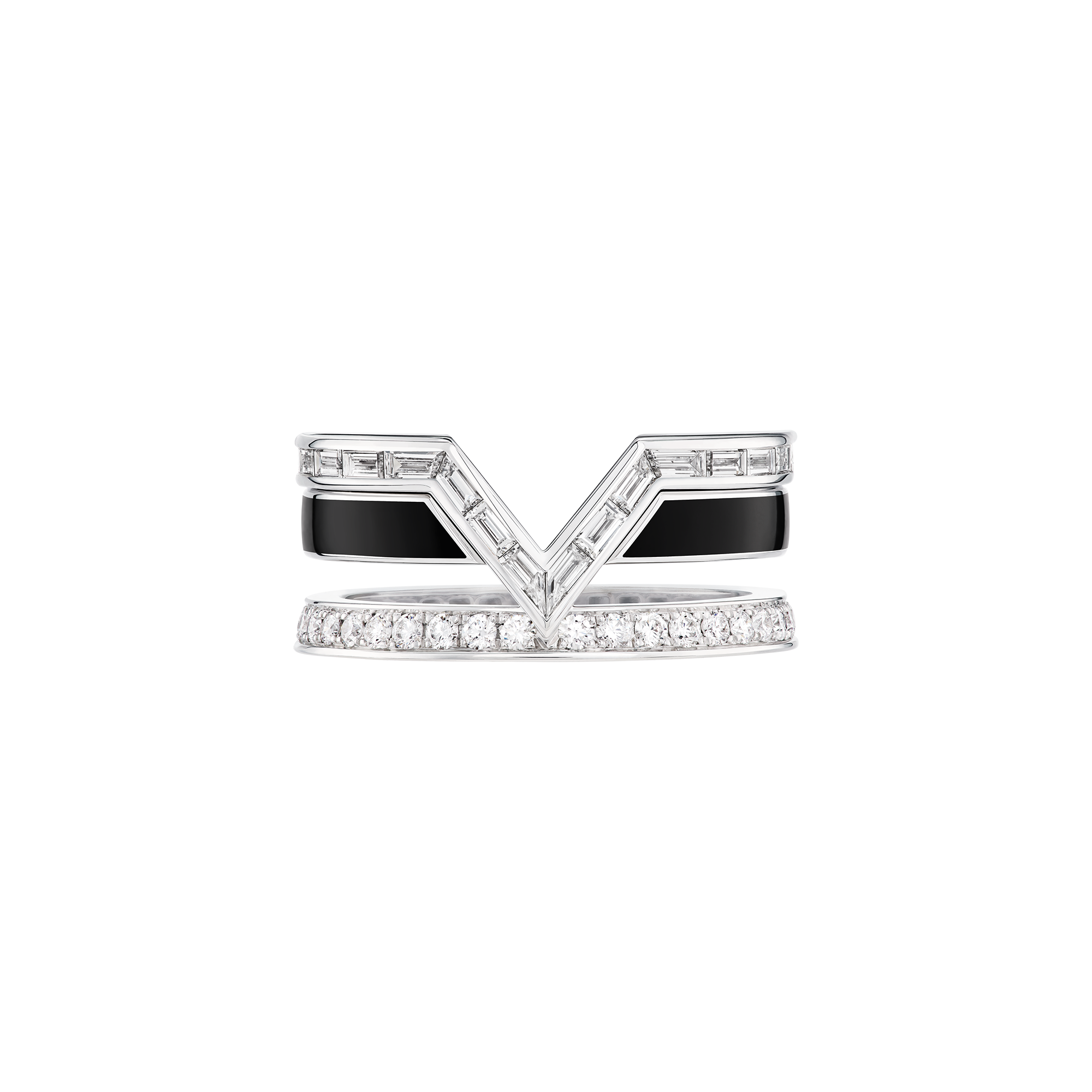  Categories Rings Pure V Ring, White Gold, Black Lacquer and Diamonds | Louis Vuitton ® (Product zoom)