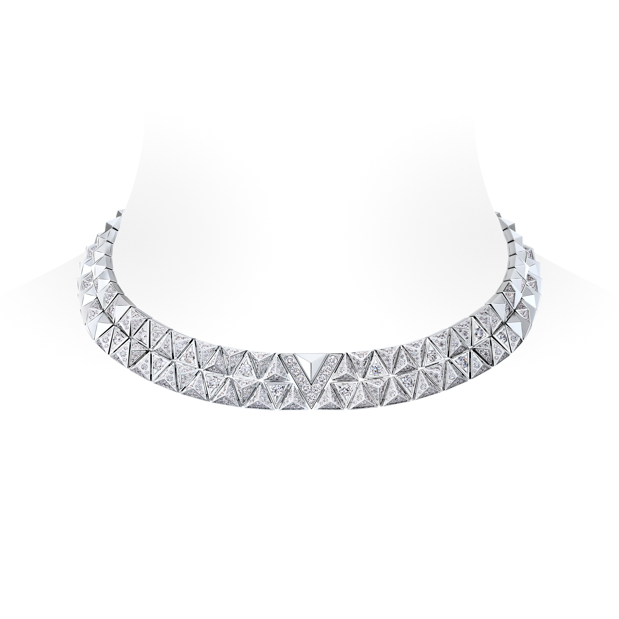 Pure V Two-Row Necklace, White Gold and Diamonds