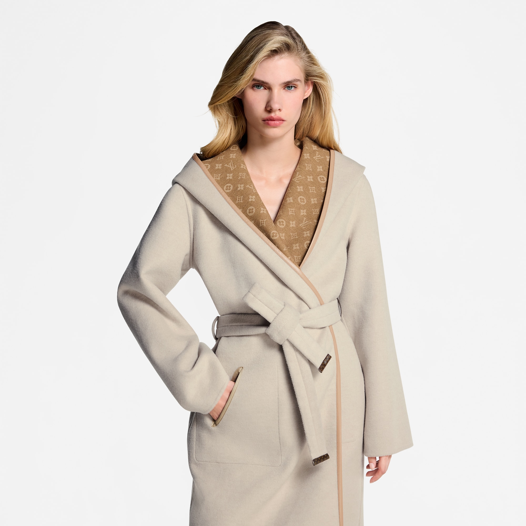 Reversible Signature Hooded Wrap Coat