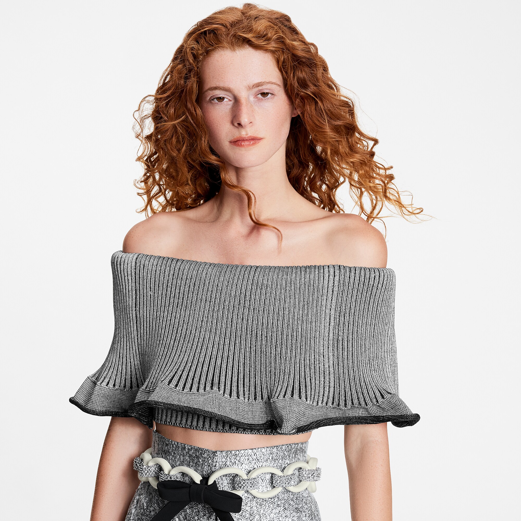 Ribbed Knit Trumpet Hem Cropped Top