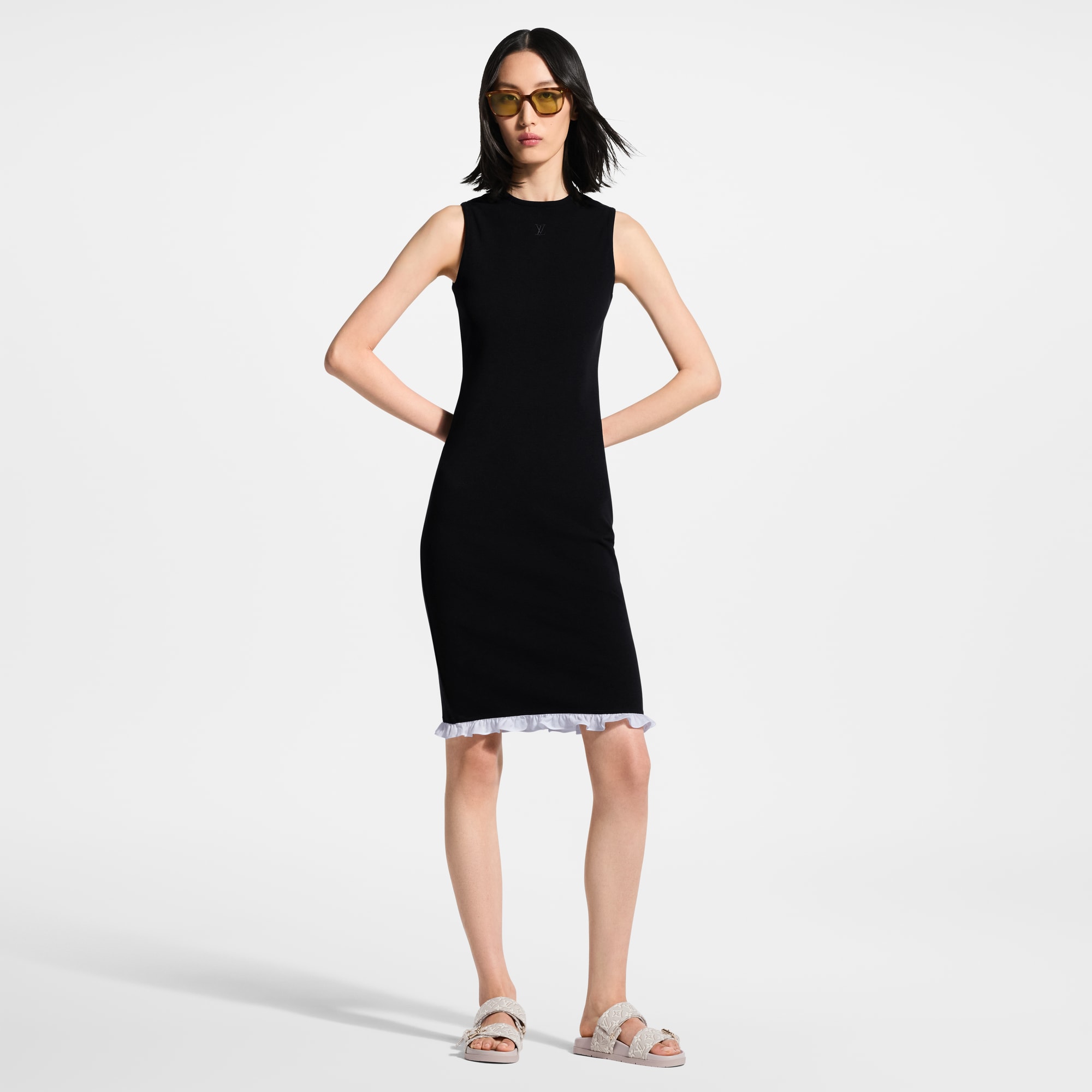 lv bodycon dress Floral Appliqu V-Neck Midi Bodycon Dress | YELLOW | Dresses