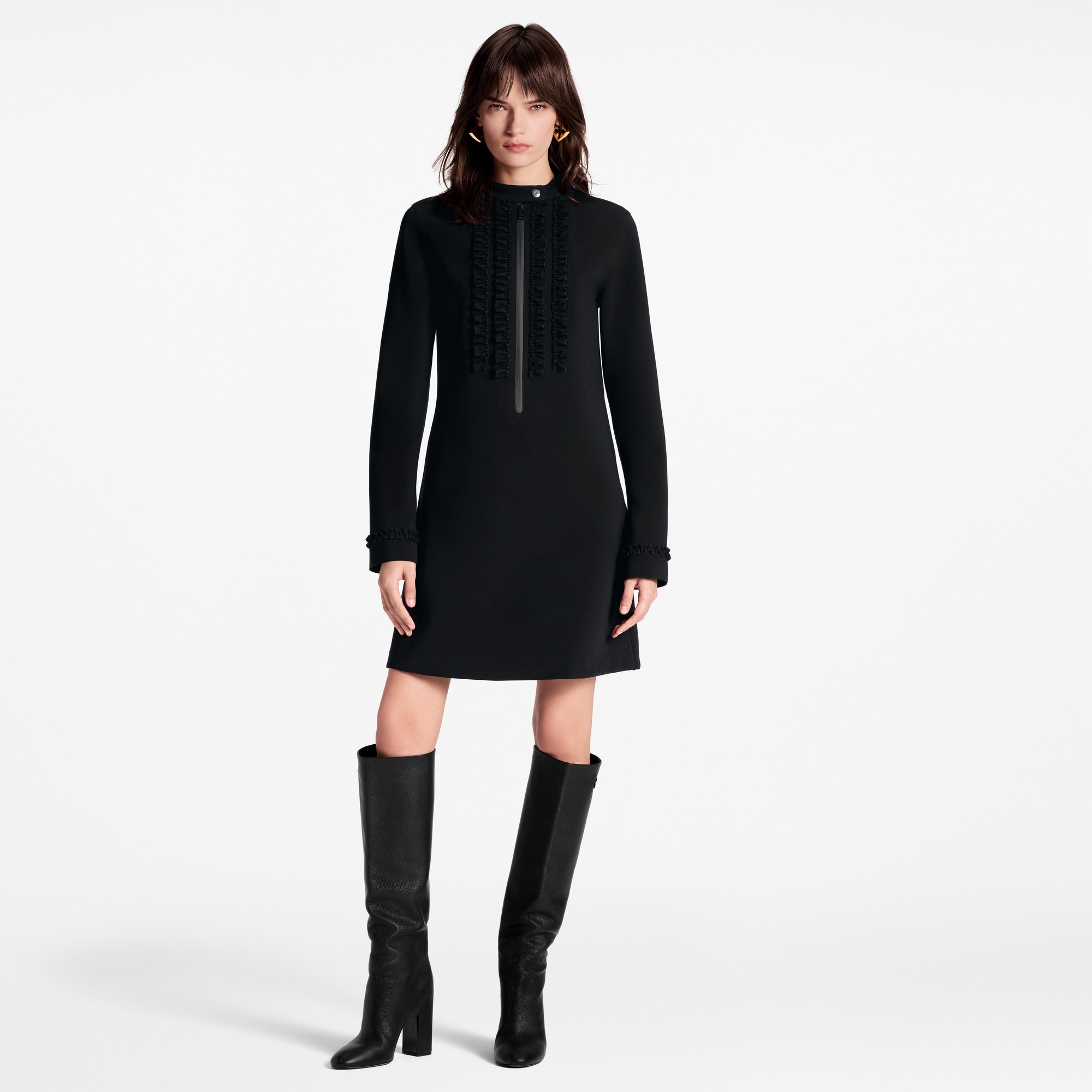  Ready-to-Wear Dresses Ruffle Trim Long-Sleeved Technical Jersey Dress | Louis Vuitton ® (Product zoom)