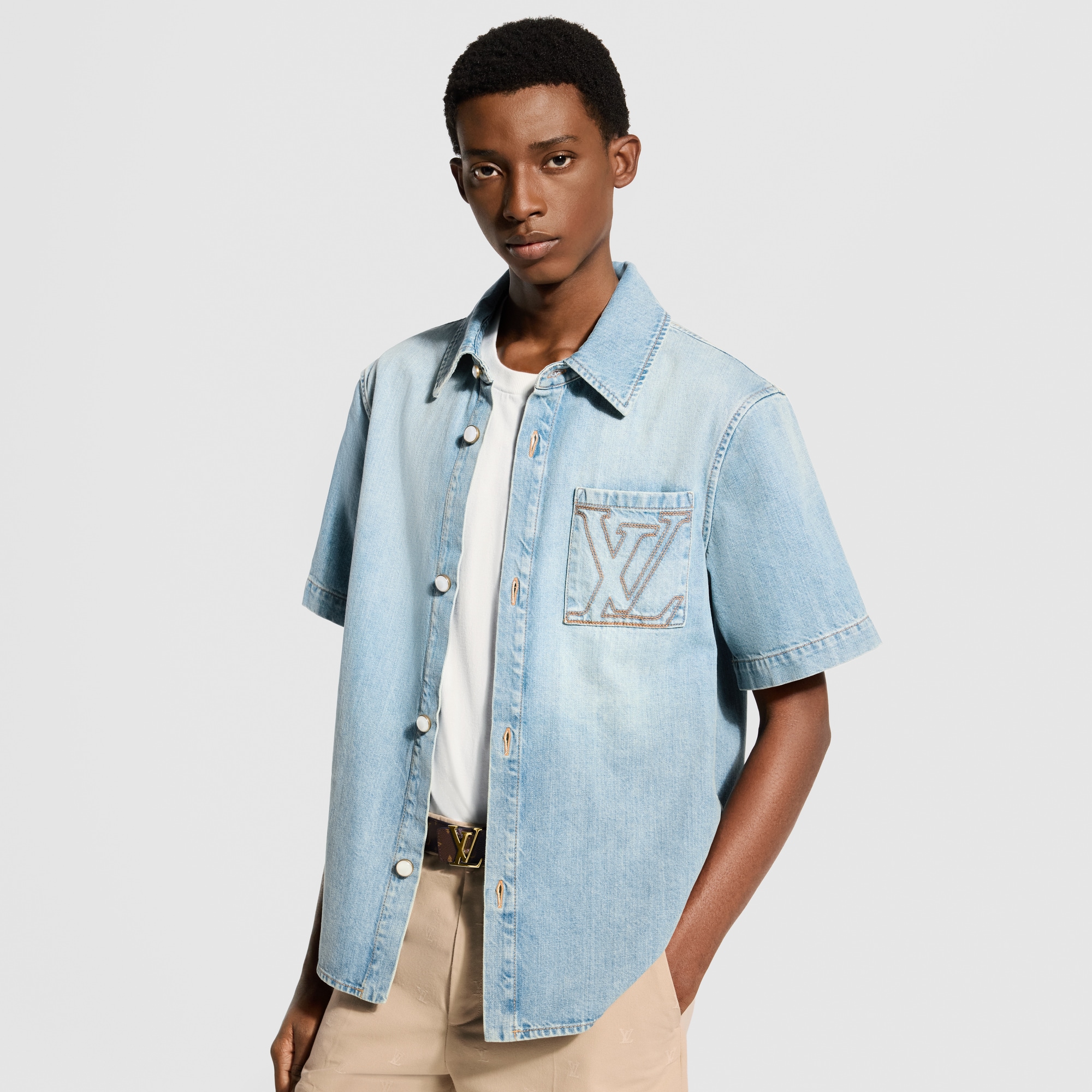 Louis Vuitton 半袖デニムシャツ Mサイズ Short-Sleeved Denim Shirt 
