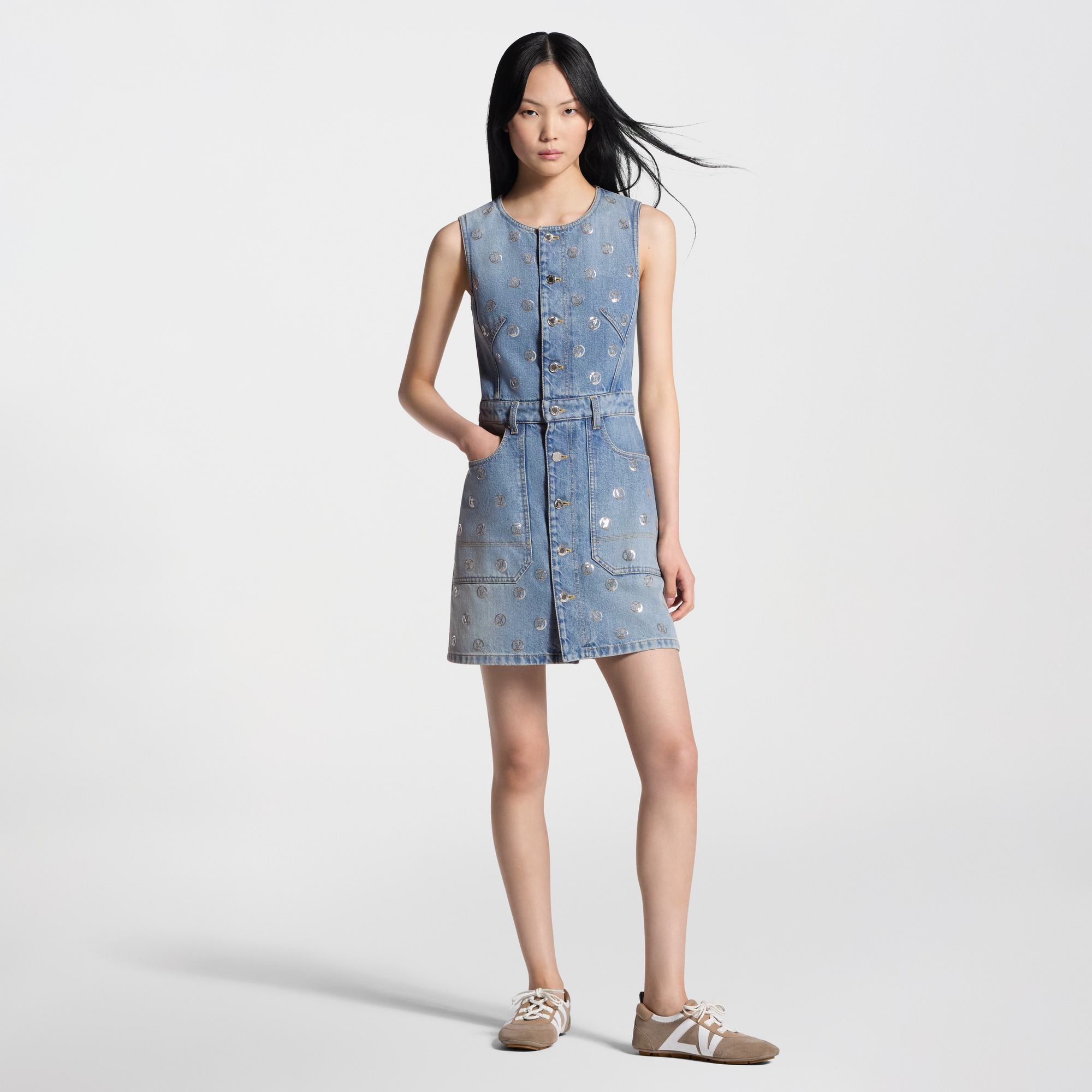 LOUIS VUITTON Signature Sequin Denim Dress Blue. Size 38 LOUIS VUITTON Signature Sequin Denim Dress Blue. Size 38