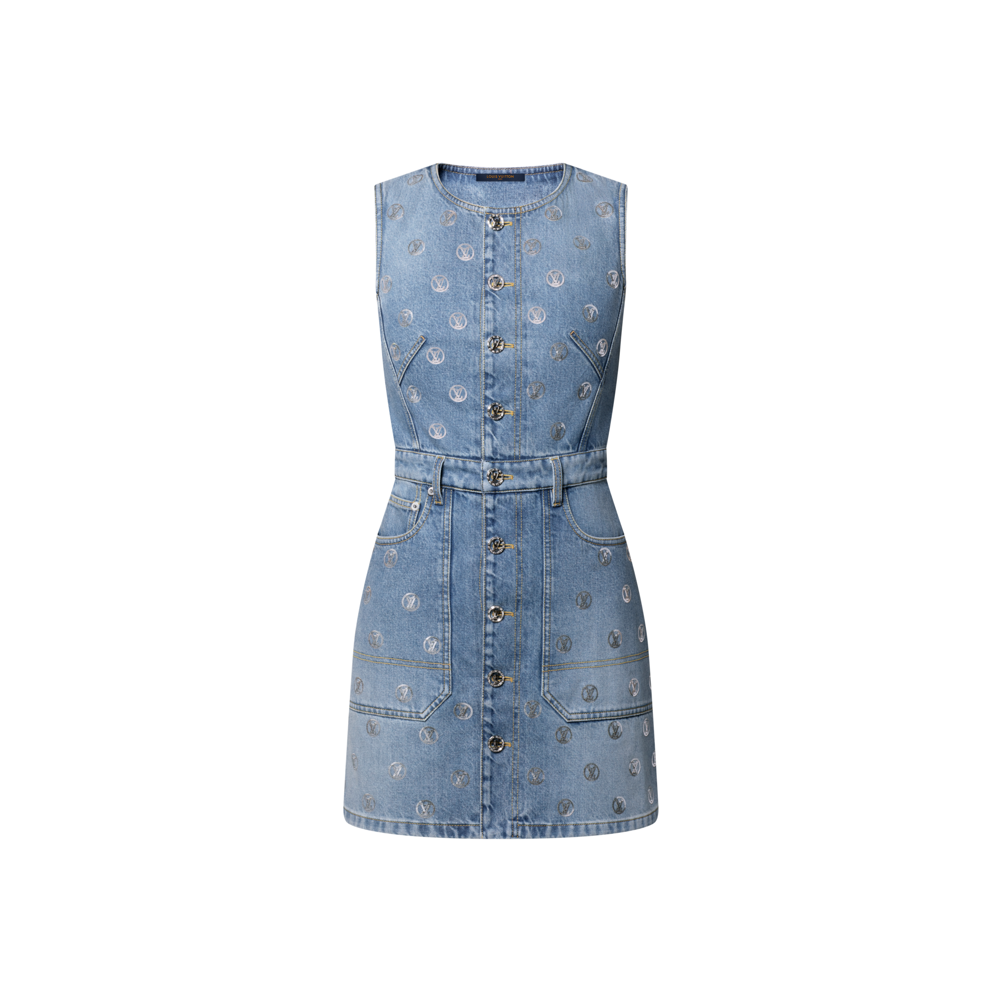 LOUIS VUITTON Signature Sequin Denim Dress Blue. Size 38 LOUIS VUITTON Signature Sequin Denim Dress Blue. Size 38