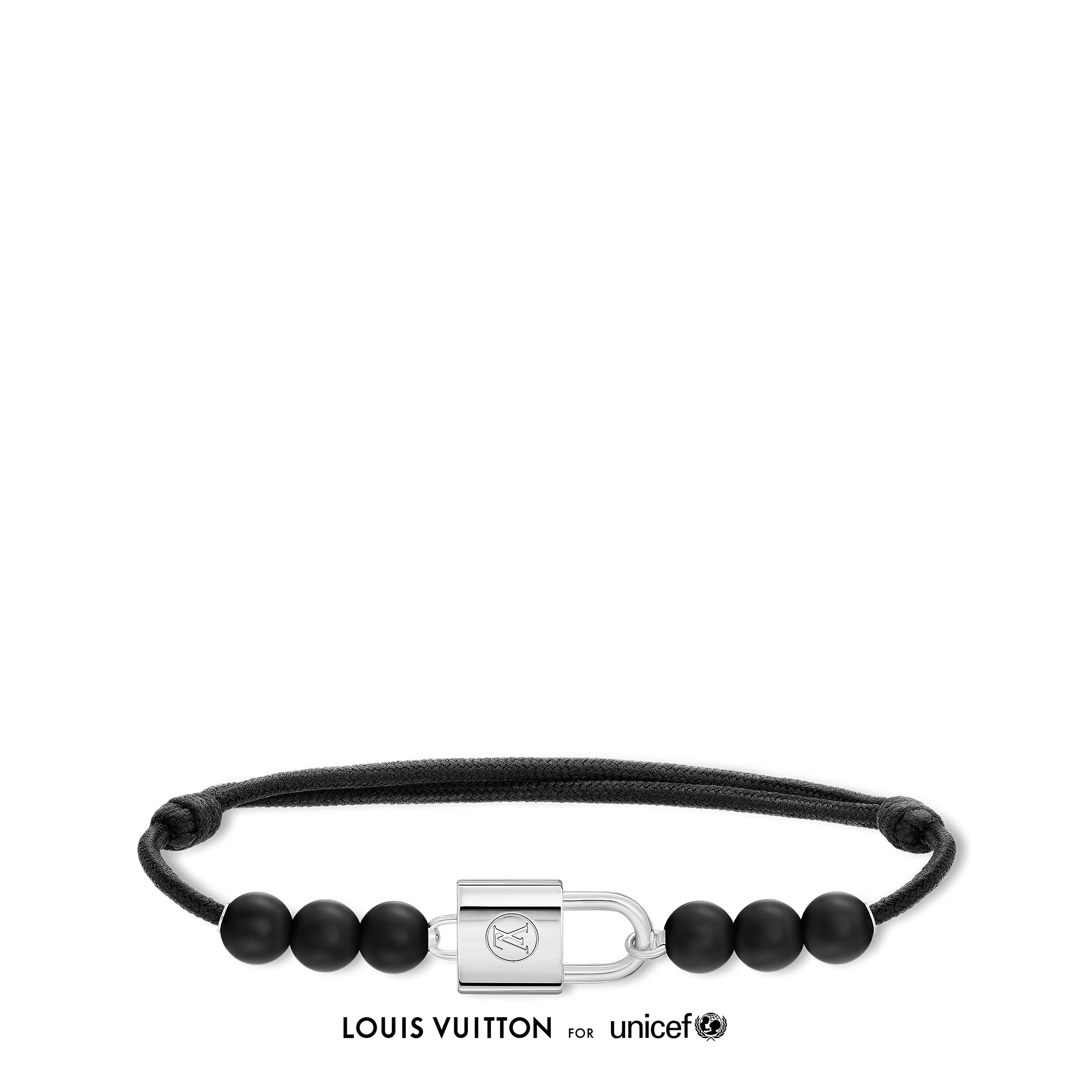 Silver Lockit Beads Bracelet, Black Titanium and Black Polyester Cord