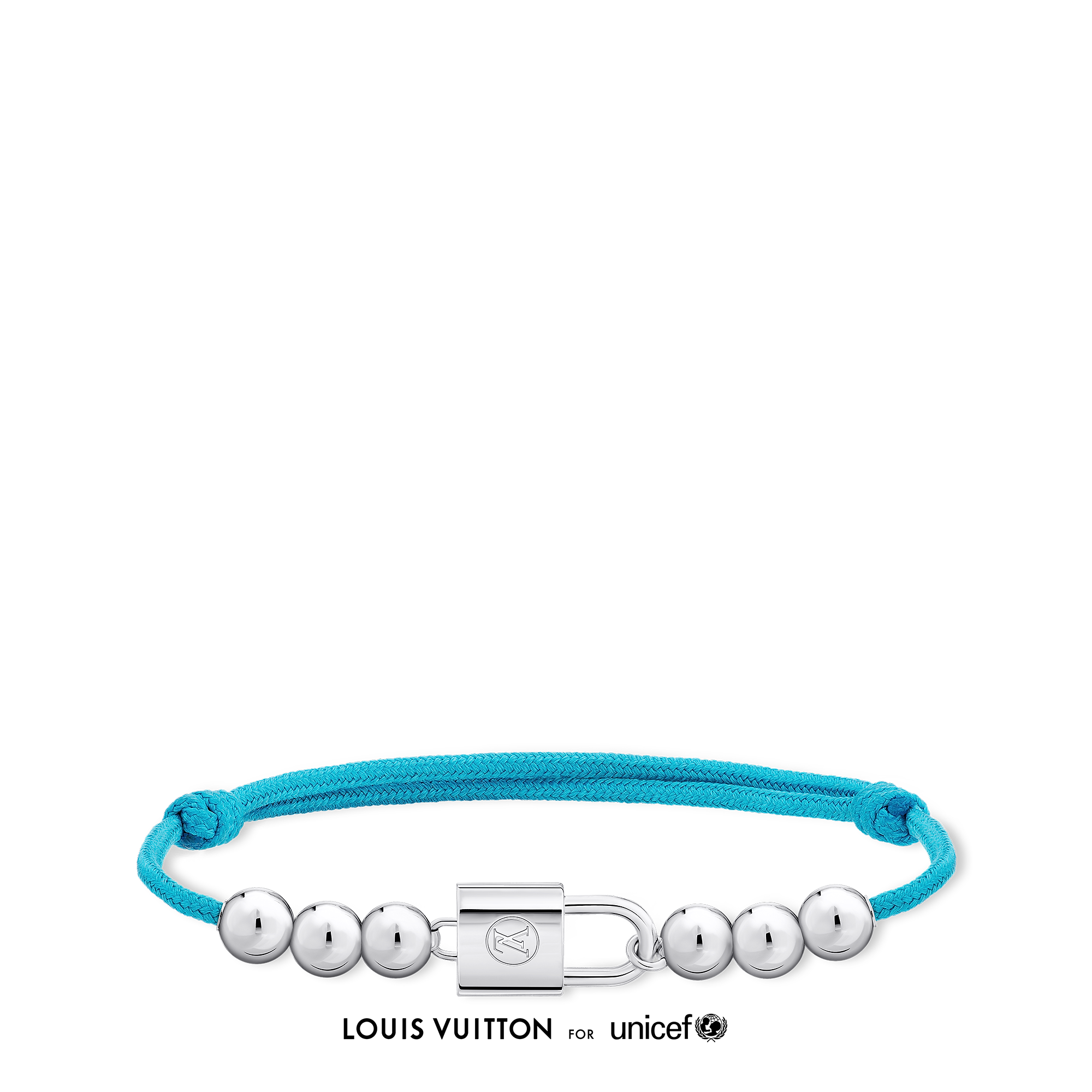 Silver Lockit Beads Bracelet, Silver and Blue Polyester Cord
