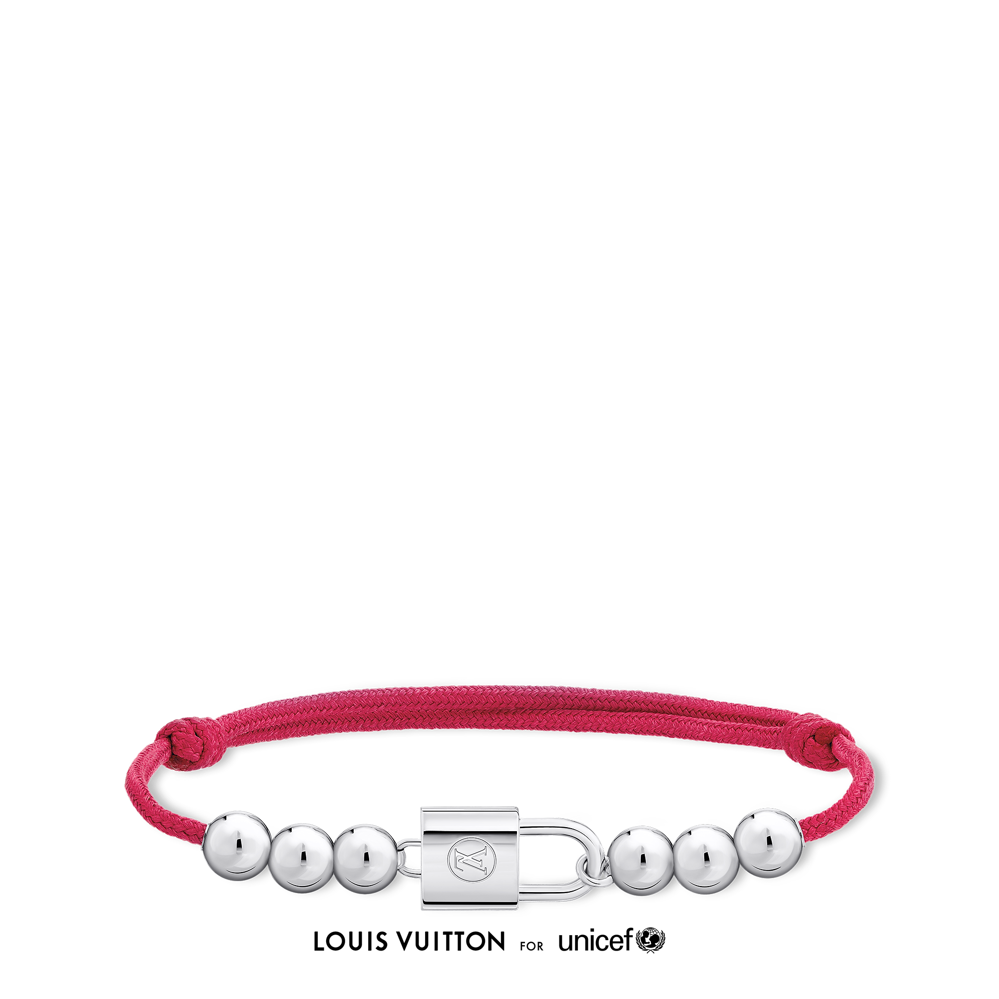 Silver Lockit Beads Bracelet, Silver and Red Polyester Cord