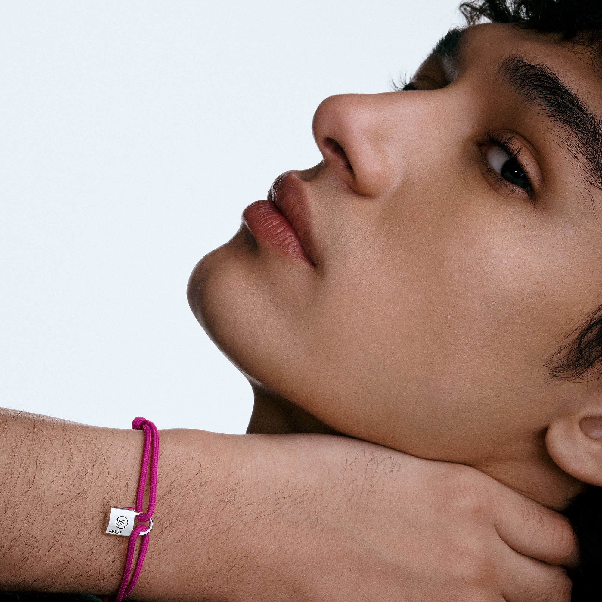Silver Lockit Bracelet, Sterling Silver Black Laquered and Pink Polyester Cord