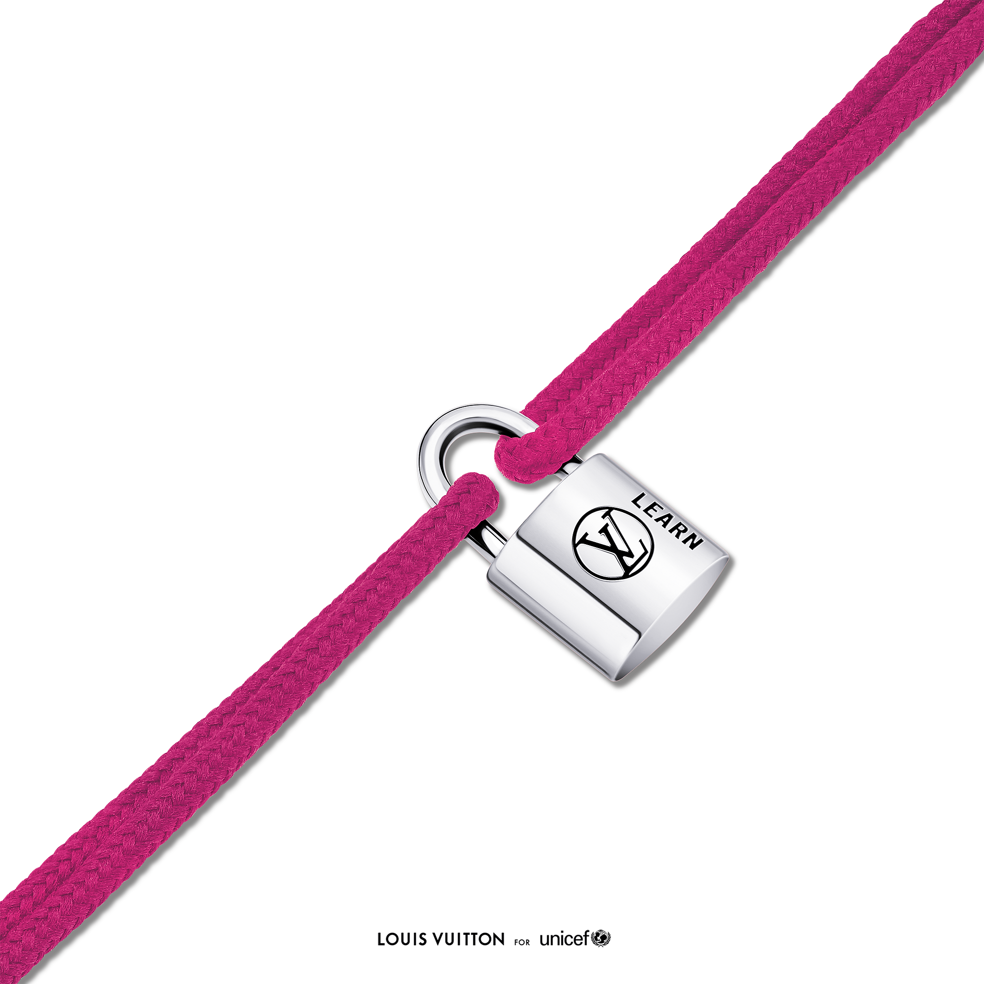 Silver Lockit Bracelet, Sterling Silver Black Laquered and Pink Polyester Cord