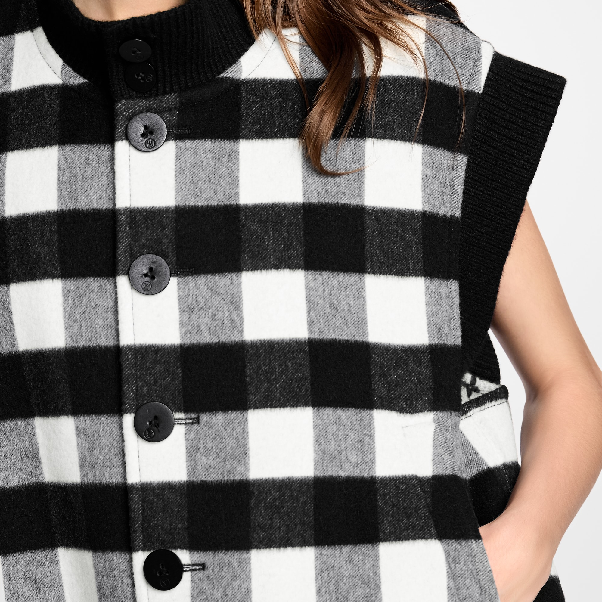 Sleeveless Check Bomber Jacket
