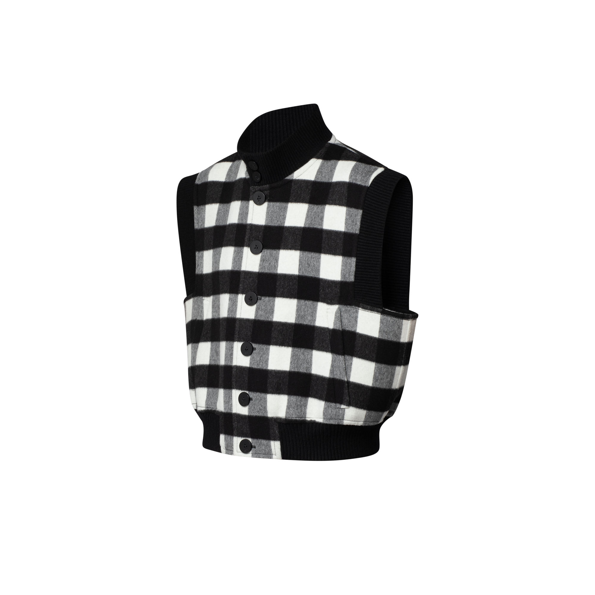 Sleeveless Check Bomber Jacket