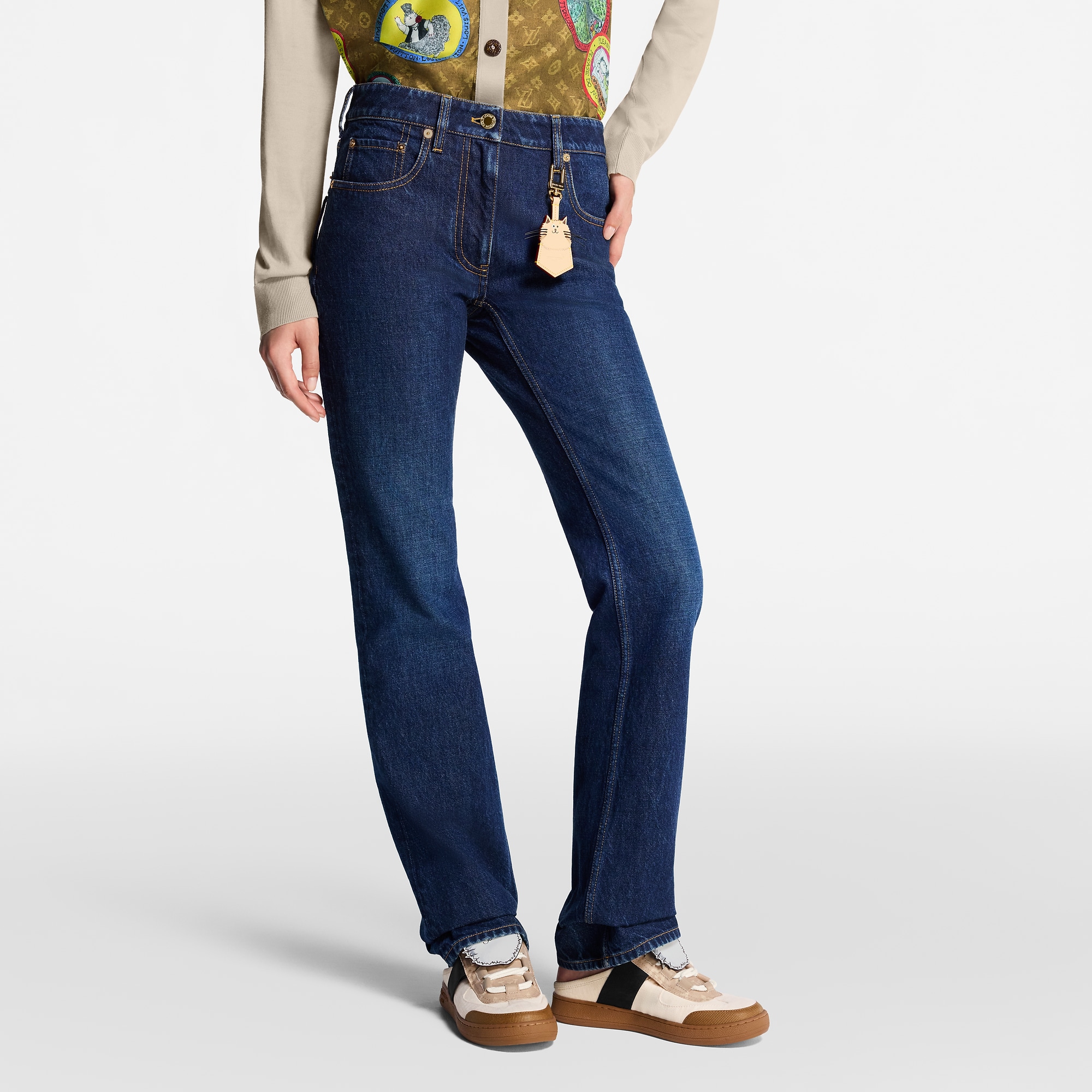 Straight-Cut Washed Denim Jeans