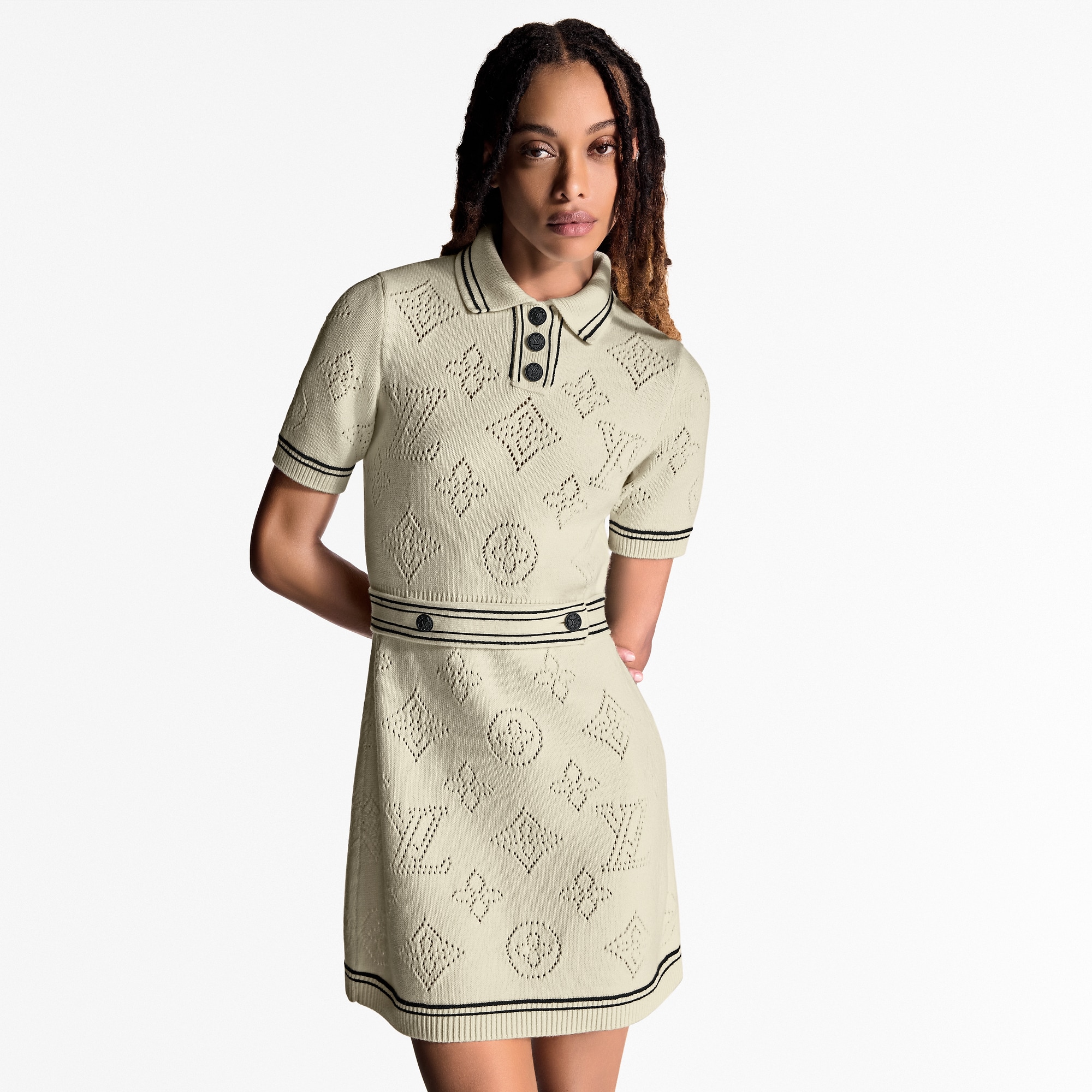 Stripe Accent Knit Polo Dress