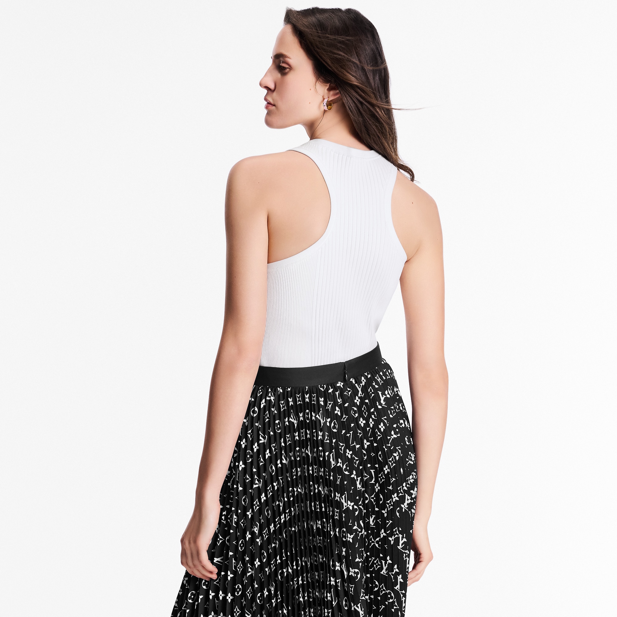 Stripe Accent Monogram Pleated Skirt