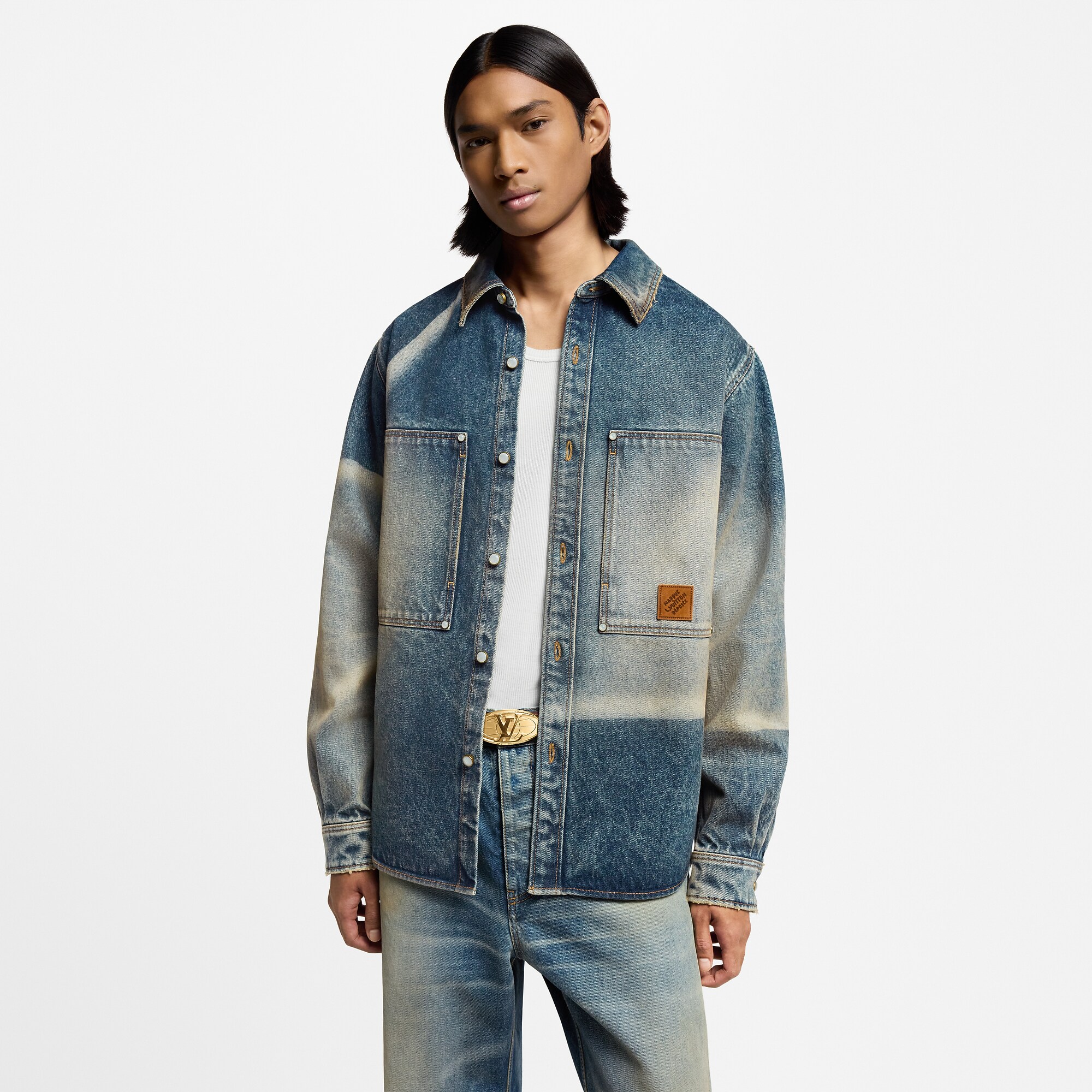 Sunfaded Effect Denim Long-Sleeved Shirt