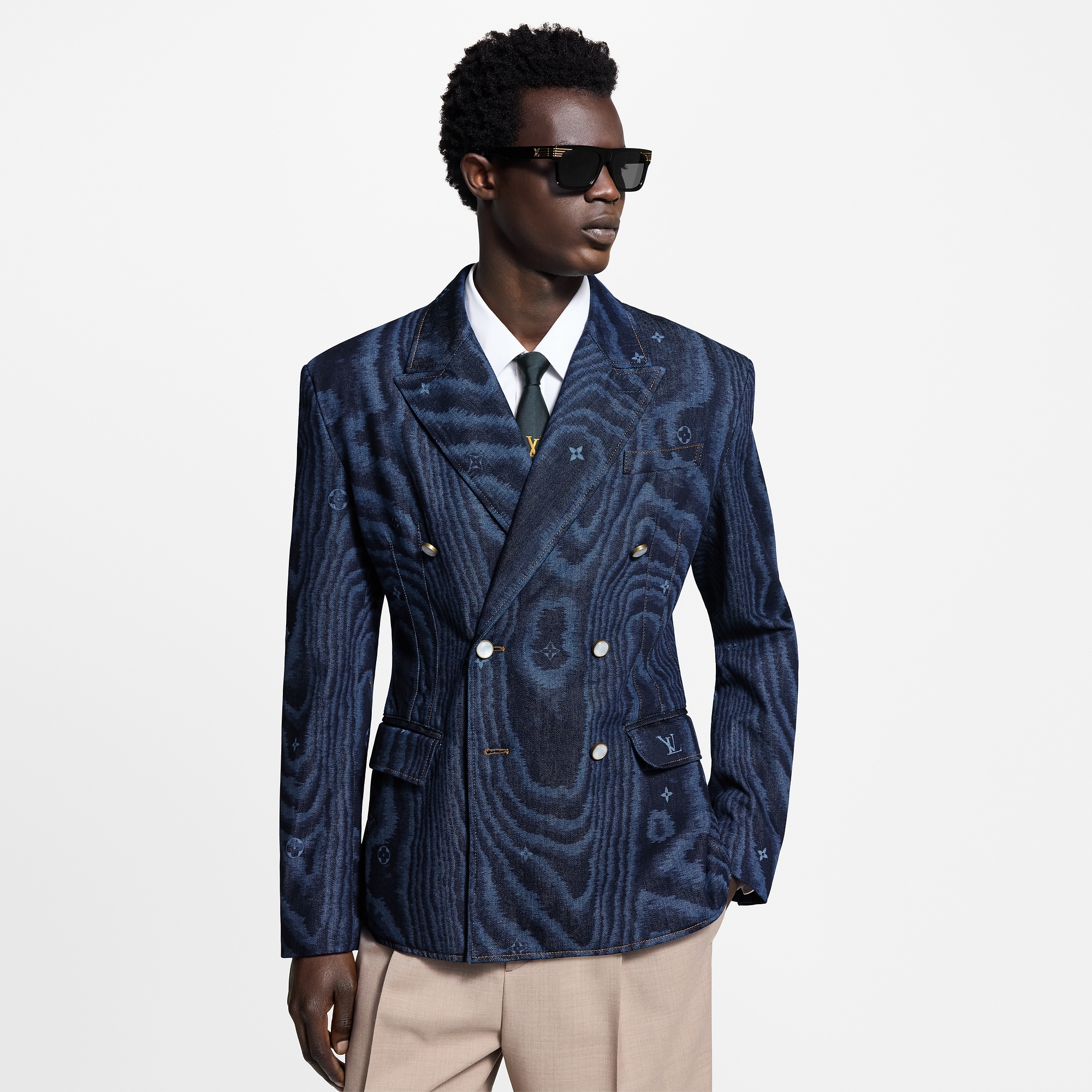 Tailored Double-Breasted Denim Jacket