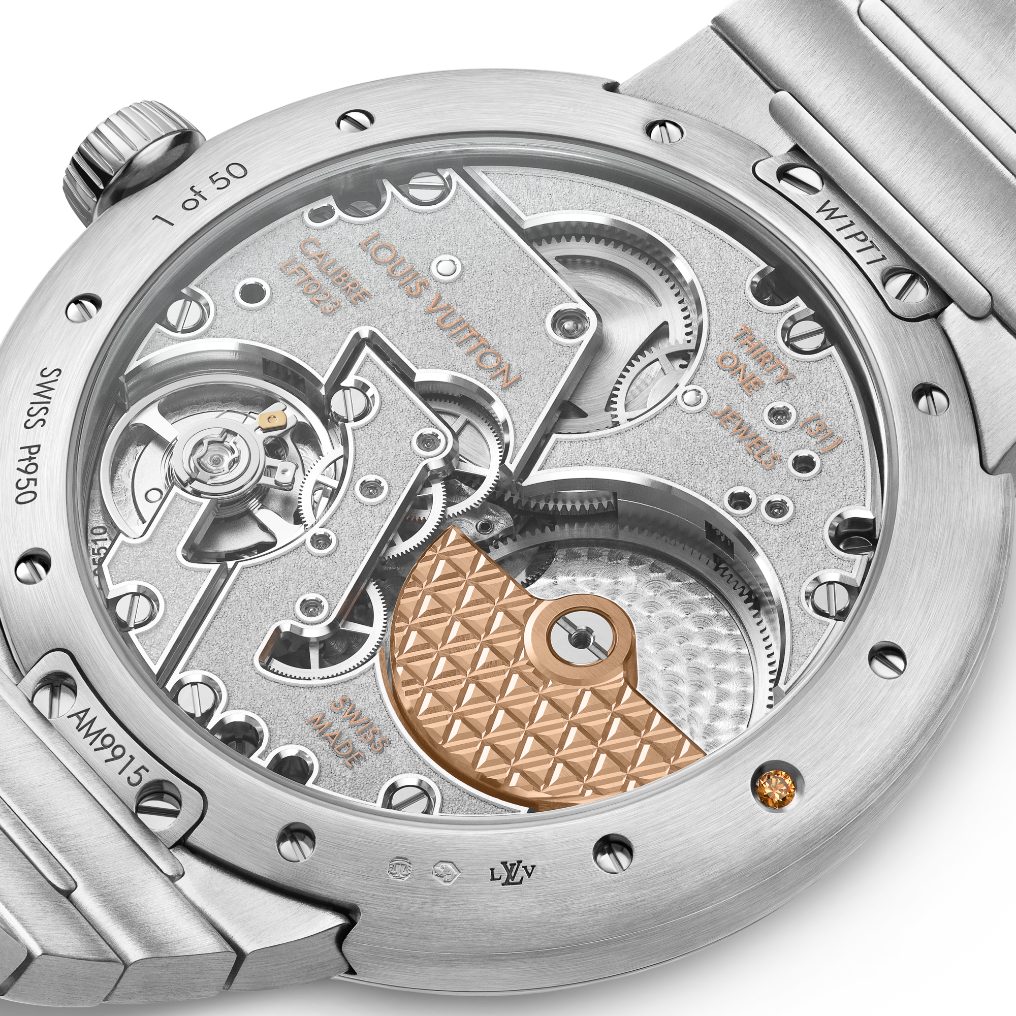  All Watches } Tambour, Automatic, 40mm, Platinum, sapphires and rubies | Louis Vuitton ® (Product zoom)
