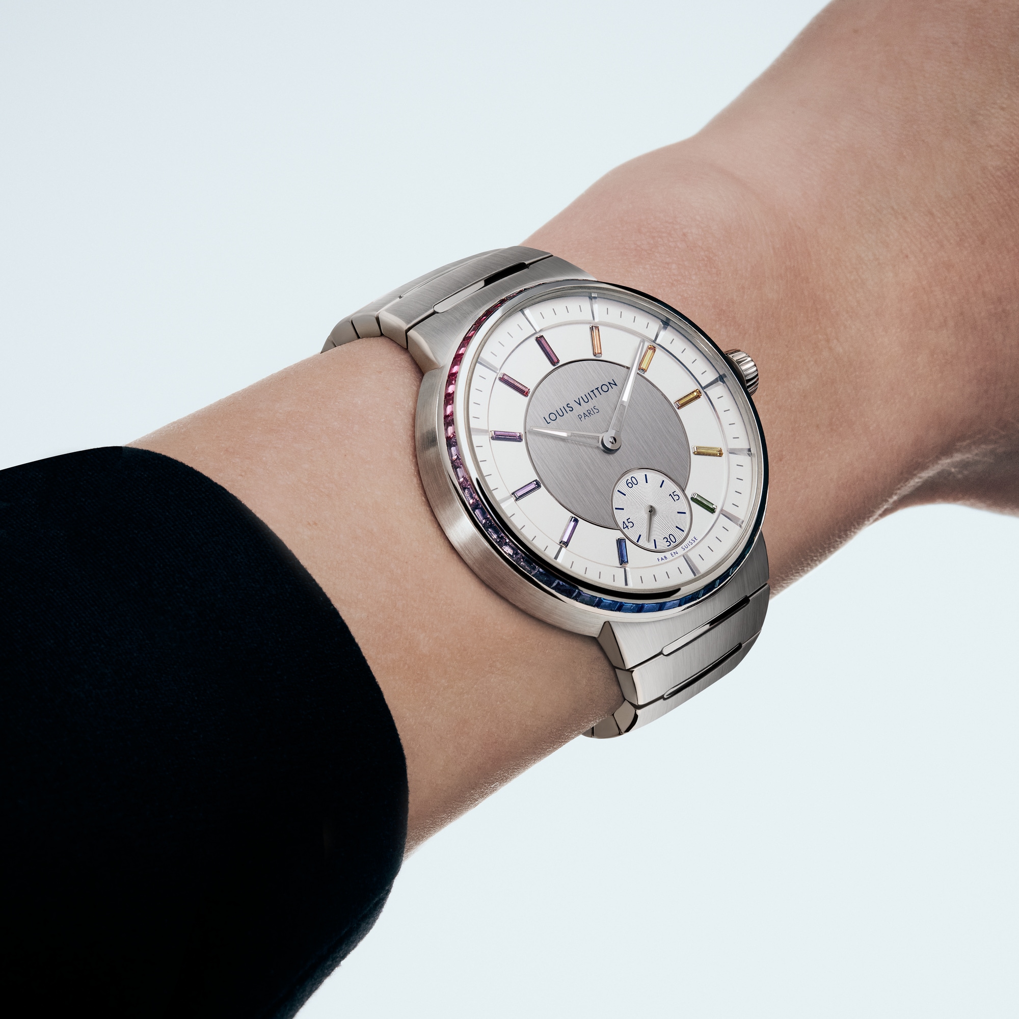  All Watches } Tambour, Automatic, 40mm, Platinum, sapphires and rubies | Louis Vuitton ® (Product zoom)